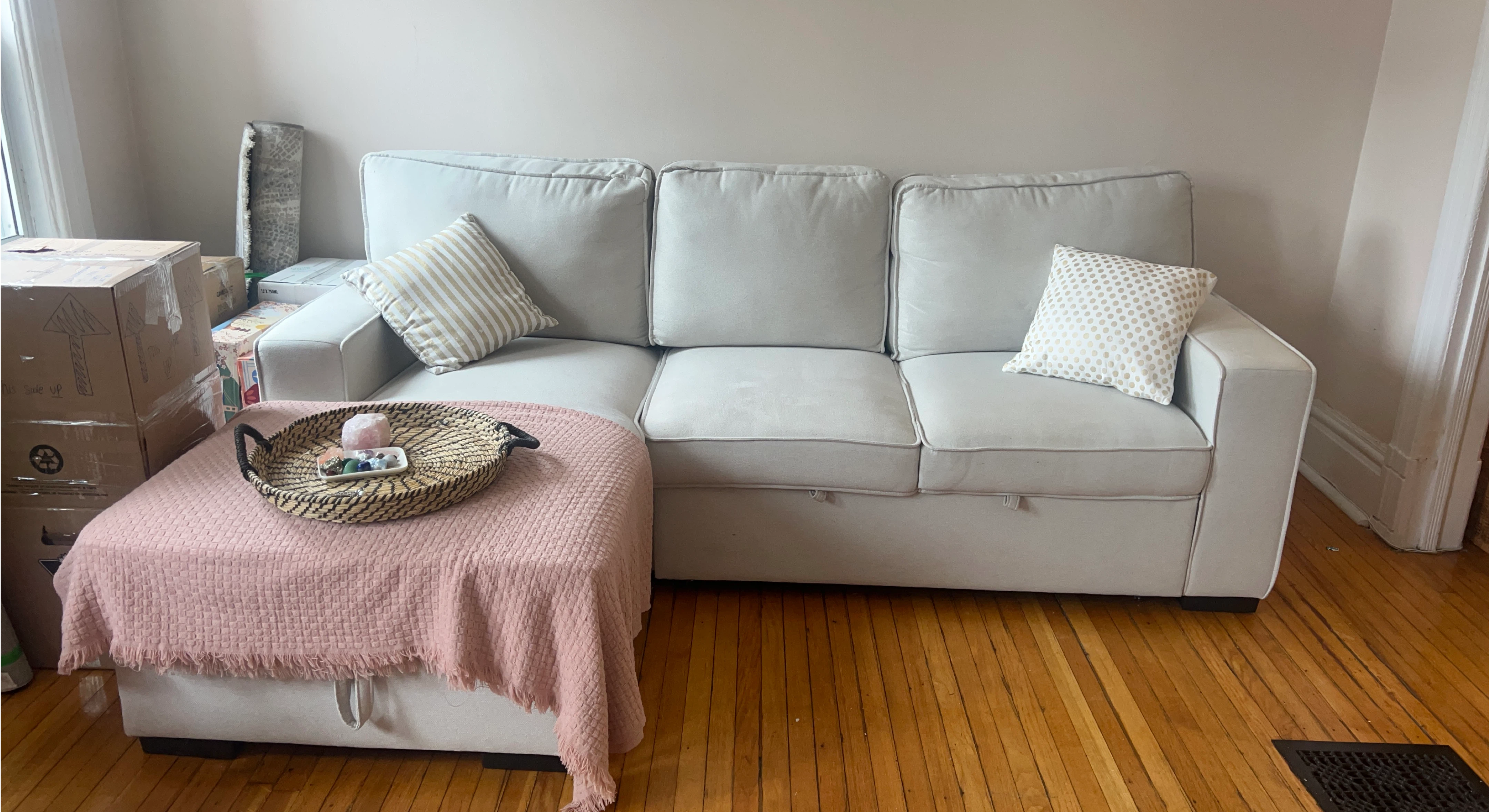 Structube White Sofa Bed with Ottoman
