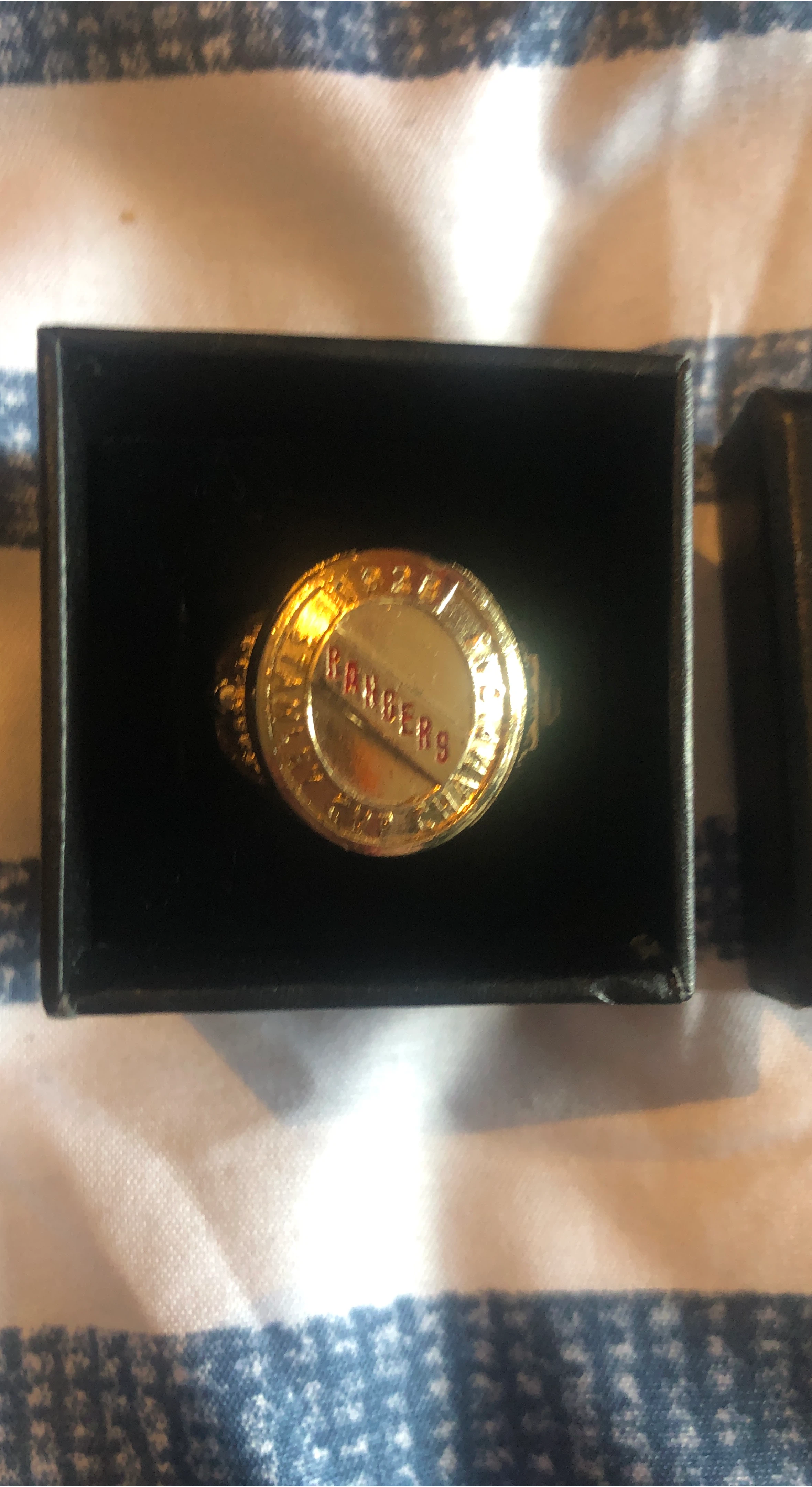 Gold Toned Ring with "Barbers" inscription