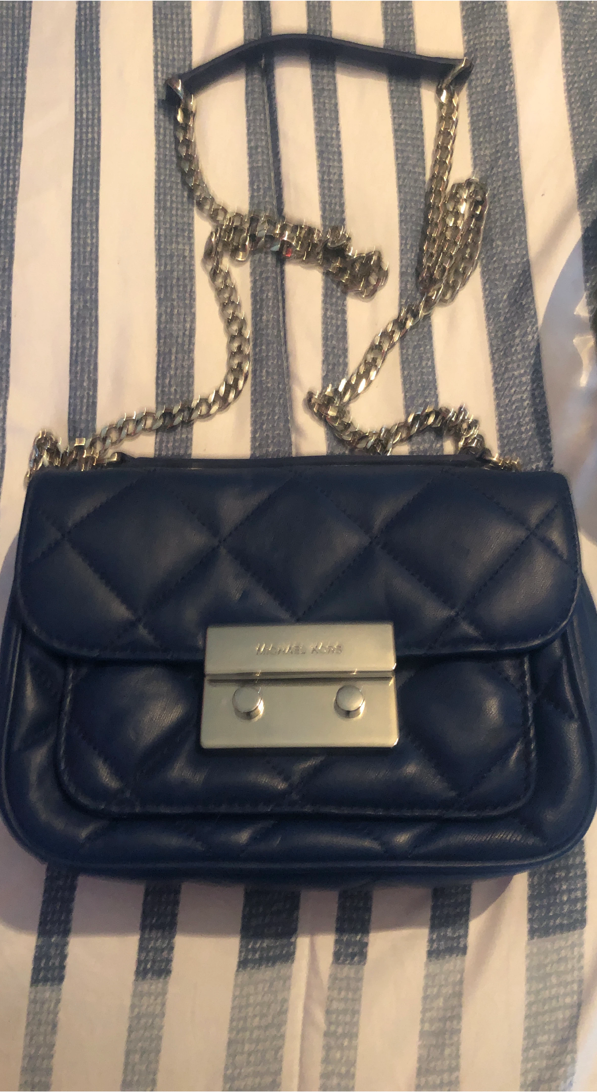 Michael Kors Quilted Leather Crossbody Bag - Navy