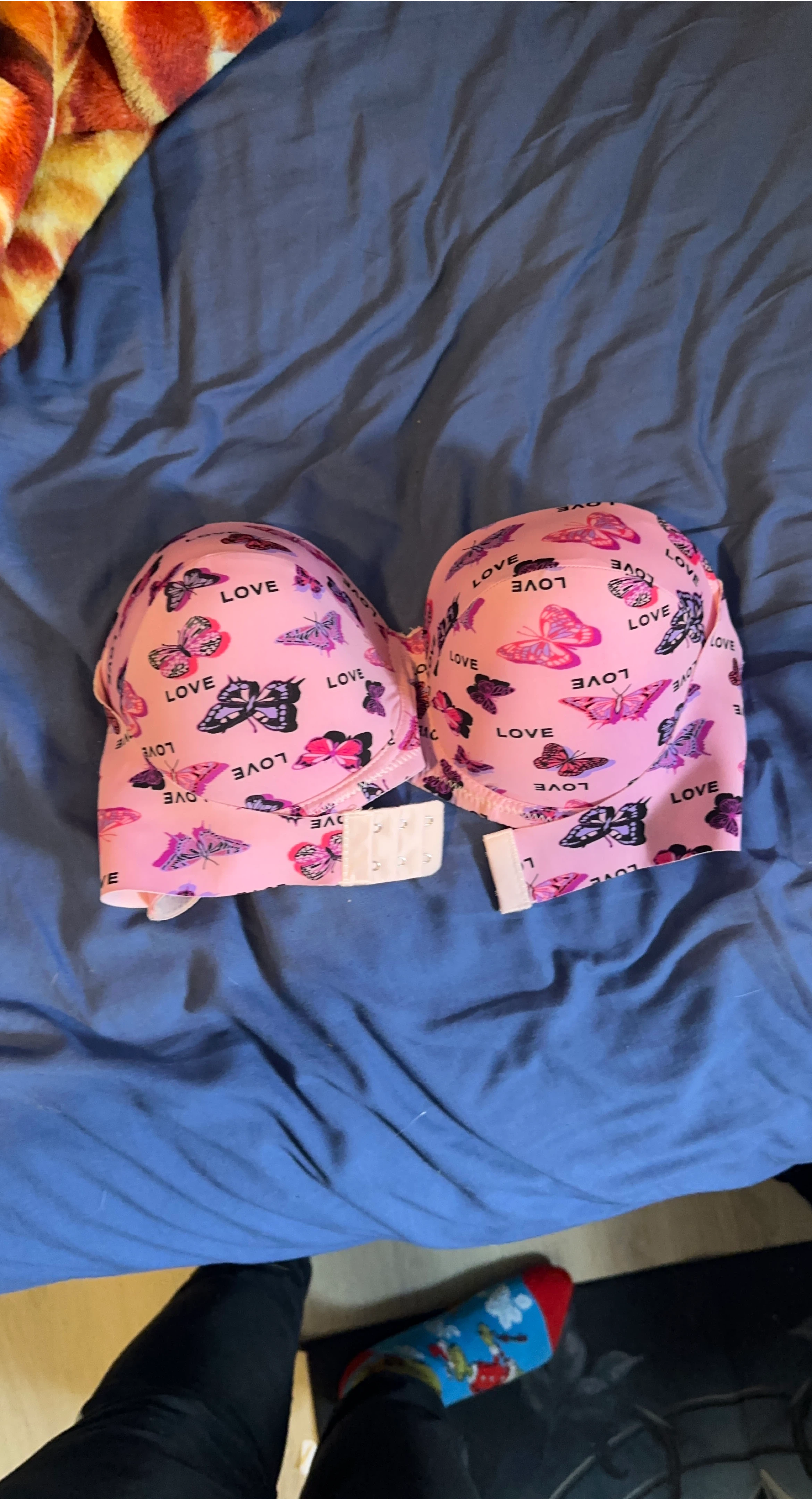 Pink Butterfly and Love Print Strapless Bra - 85D
