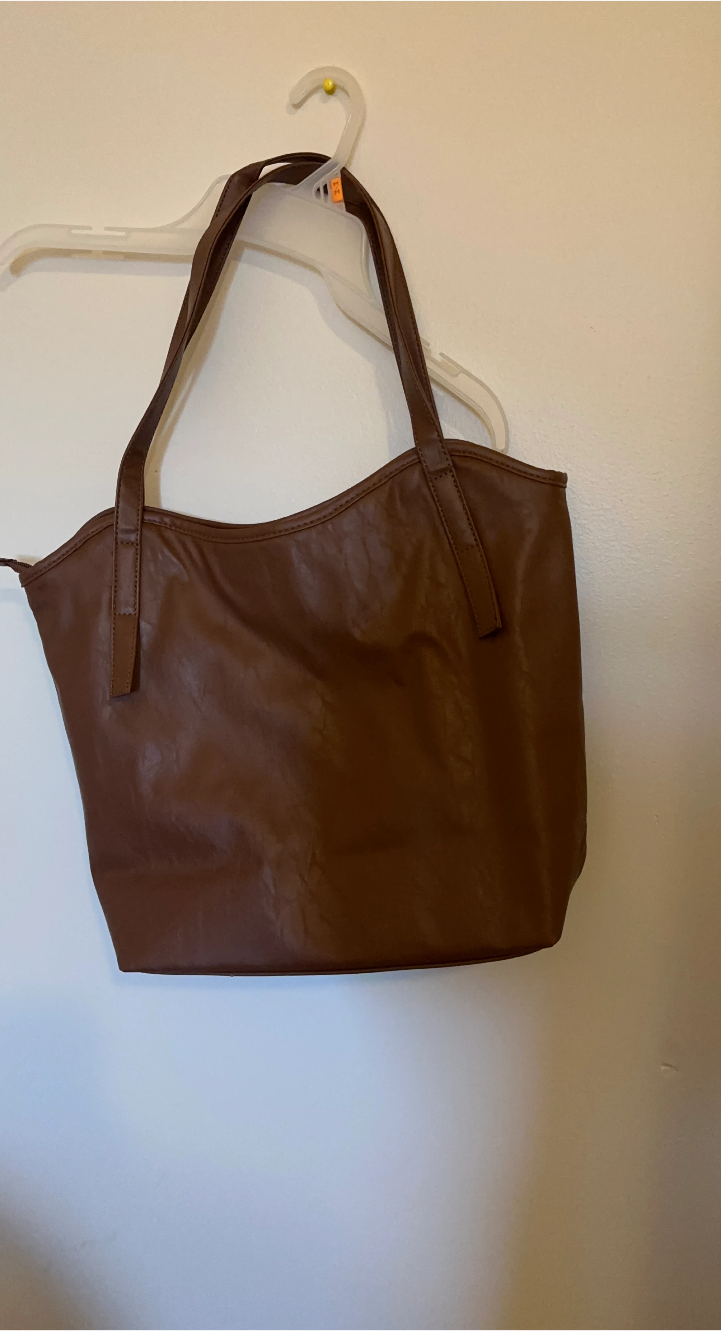 Brown Faux Leather Tote Bag