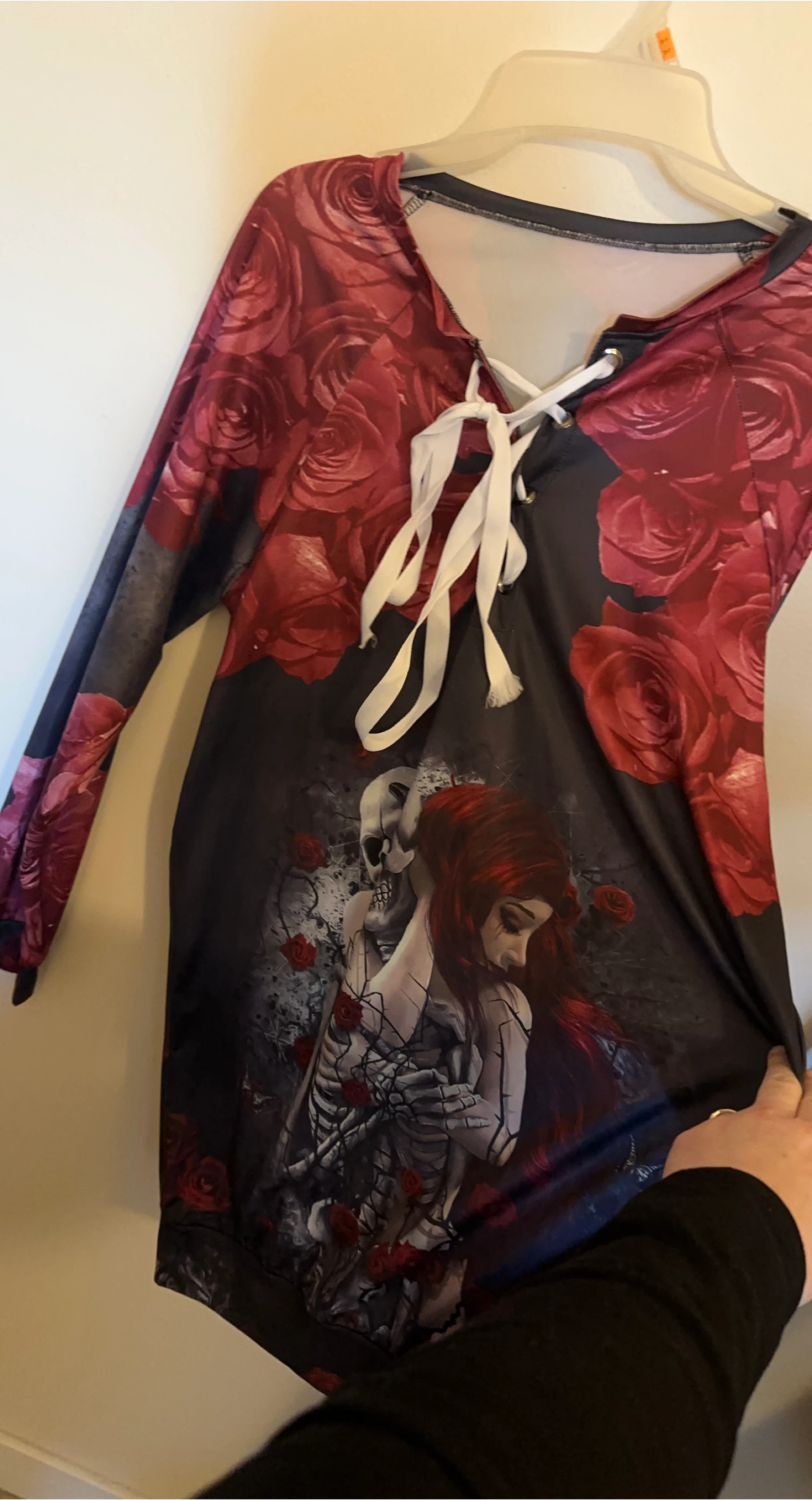 Gothic Rose Skeleton Print Lace-Up Dress