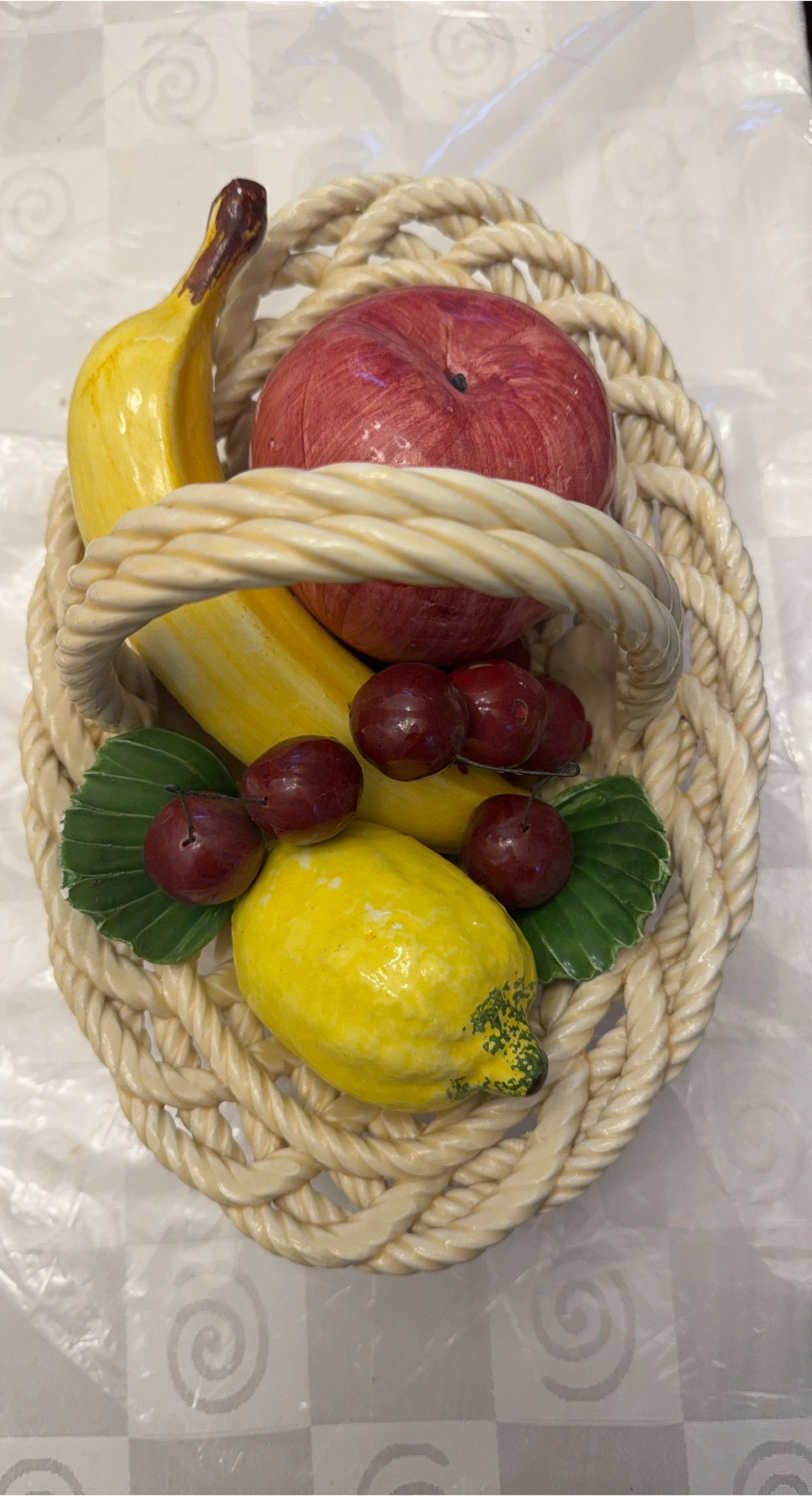 Ceramic Fruit Basket with Assorted Faux Fruit