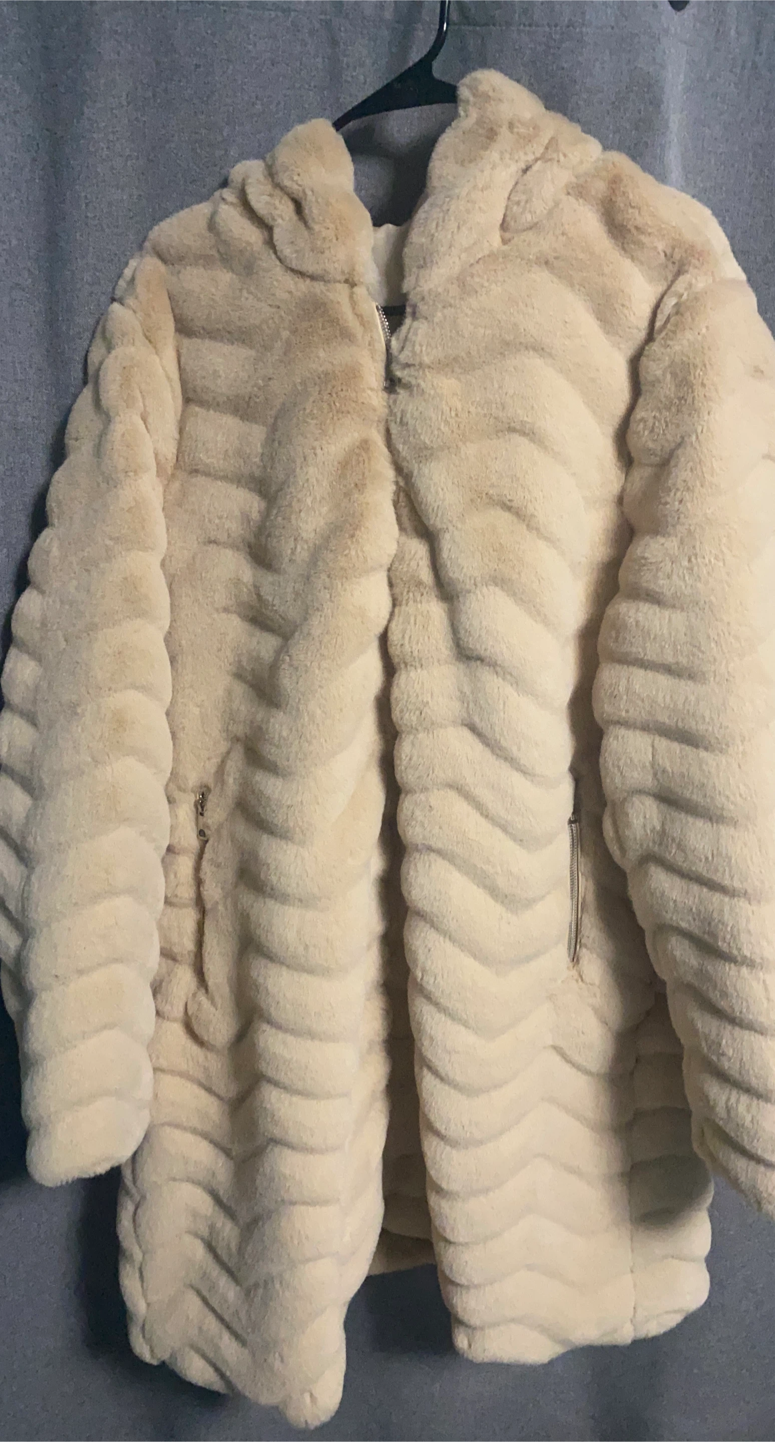 Cream Faux Fur Hooded Coat XXL
