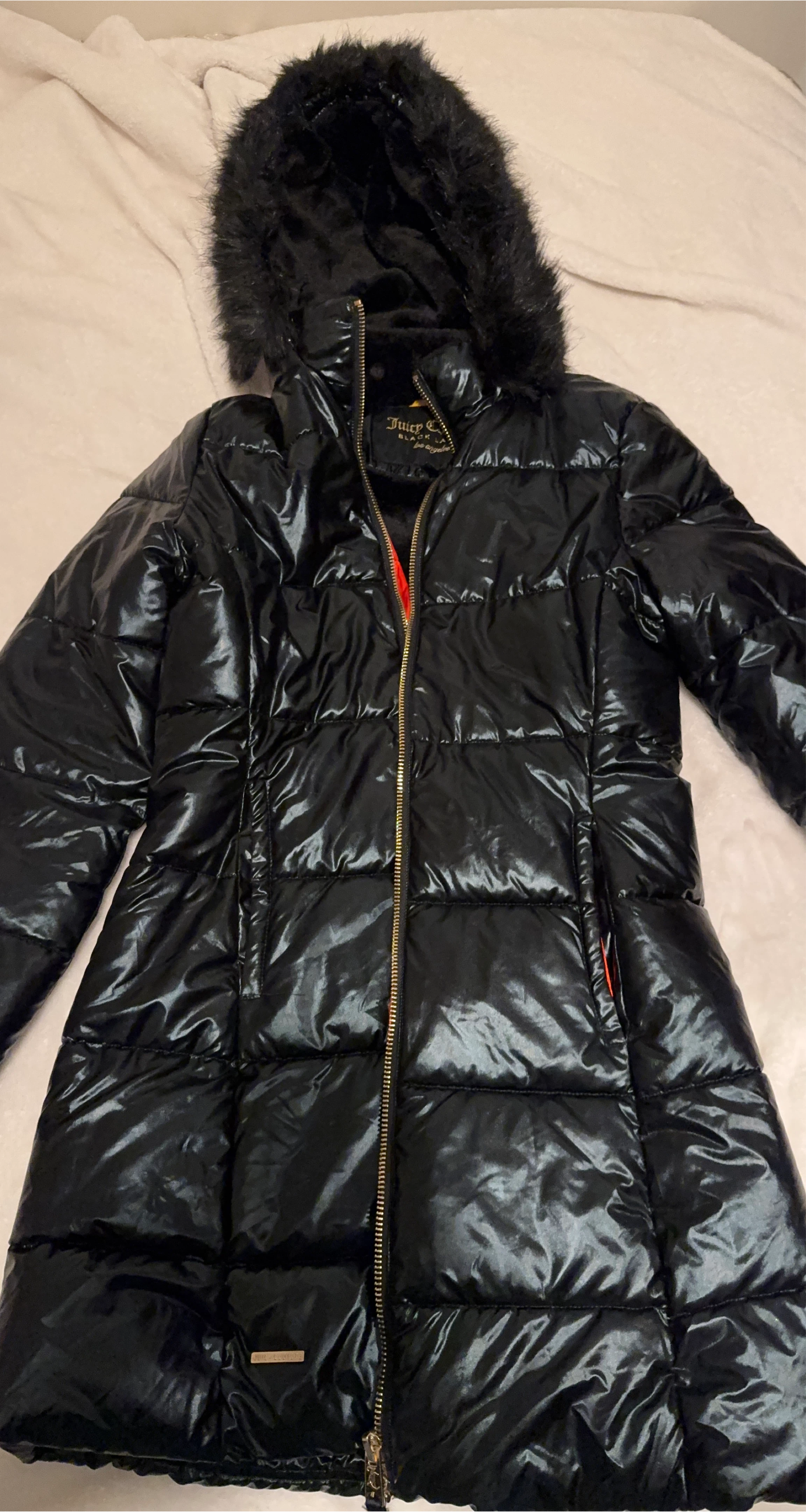 Juicy Couture Black Puffer Coat with Fur Hood - photo 2