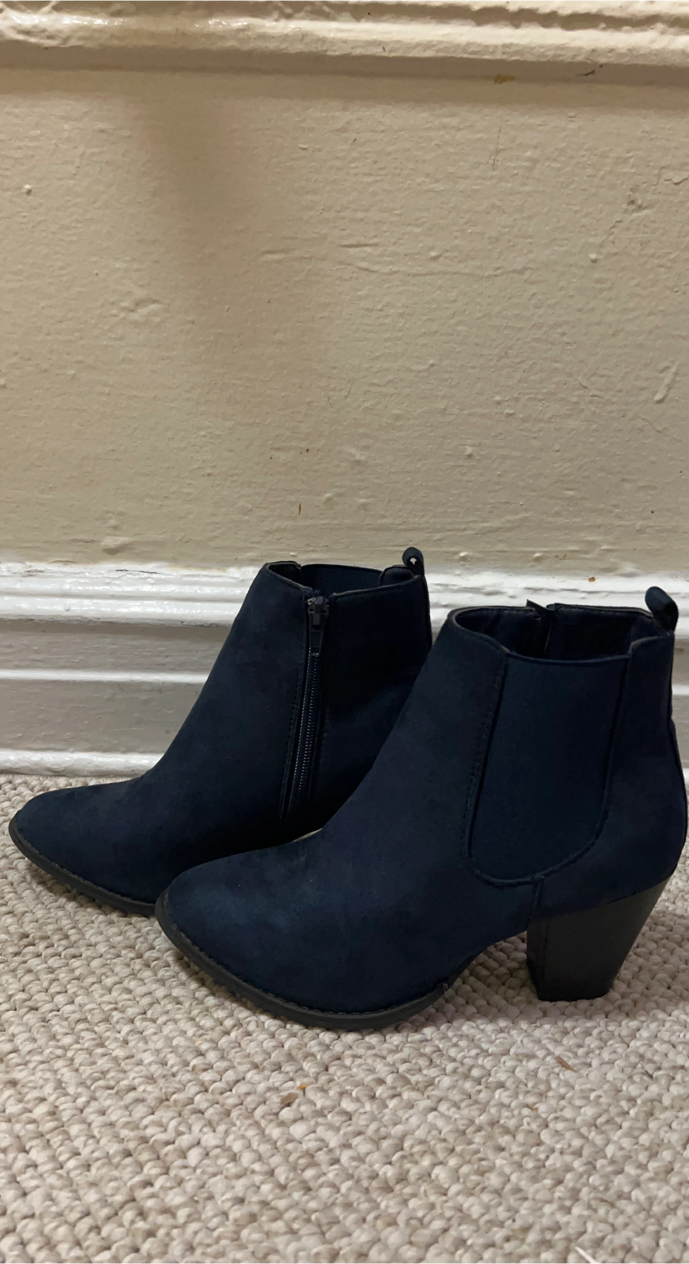 Navy Blue Suede Ankle Boots