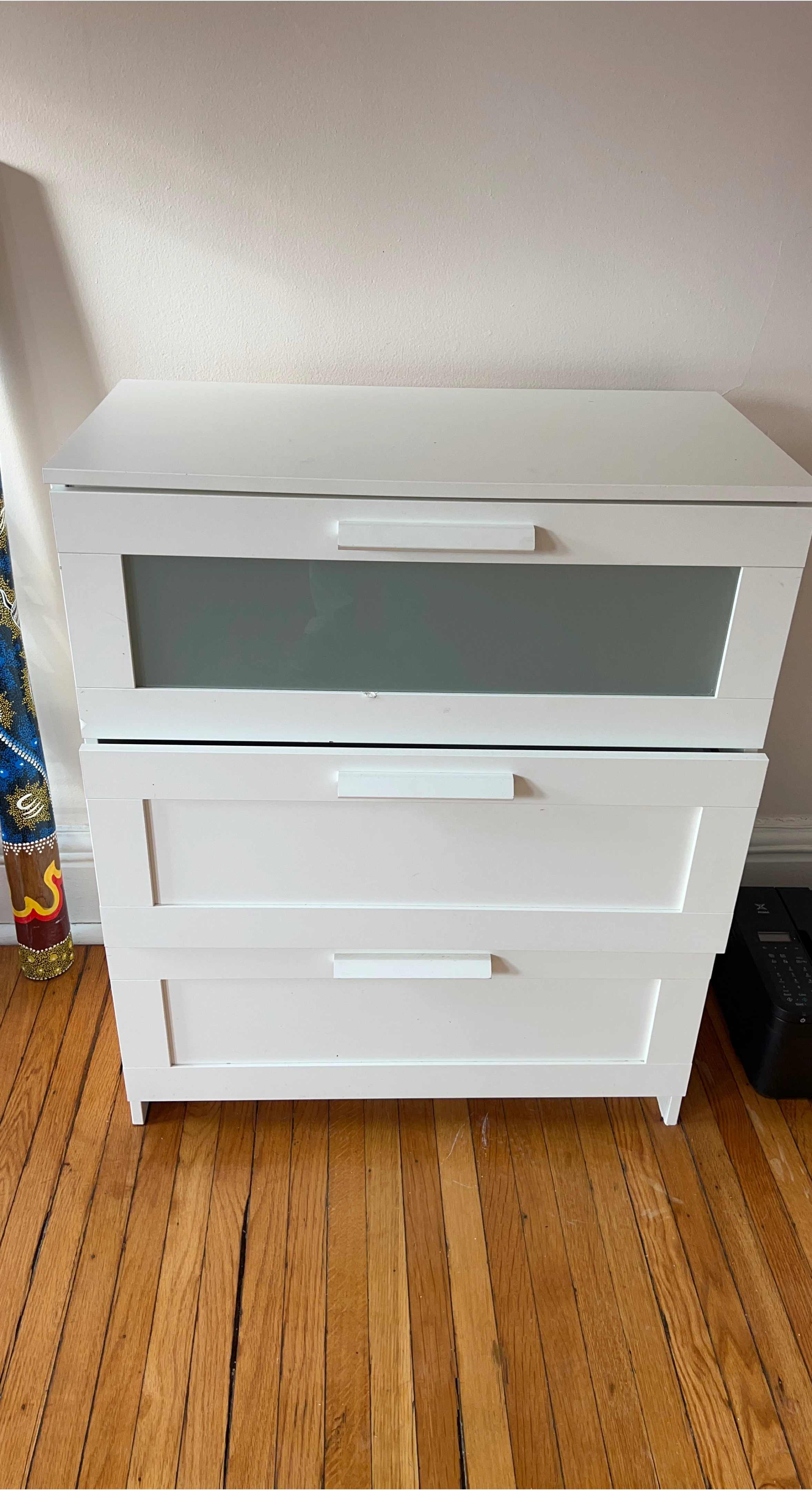 IKEA White 3-Drawer Dresser with Frosted Glass Top Drawer