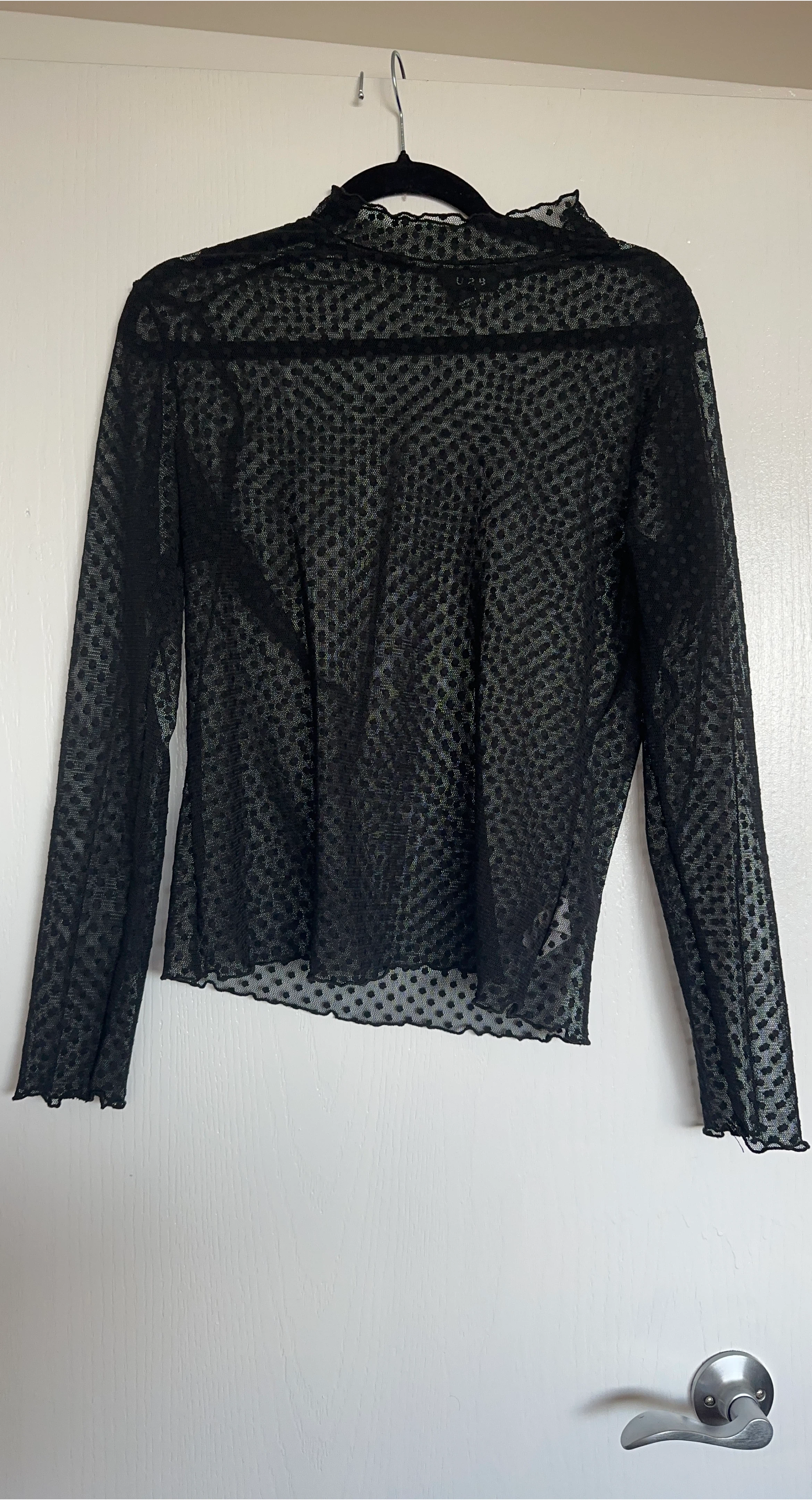 Black Mesh Polka Dot Long Sleeve Top