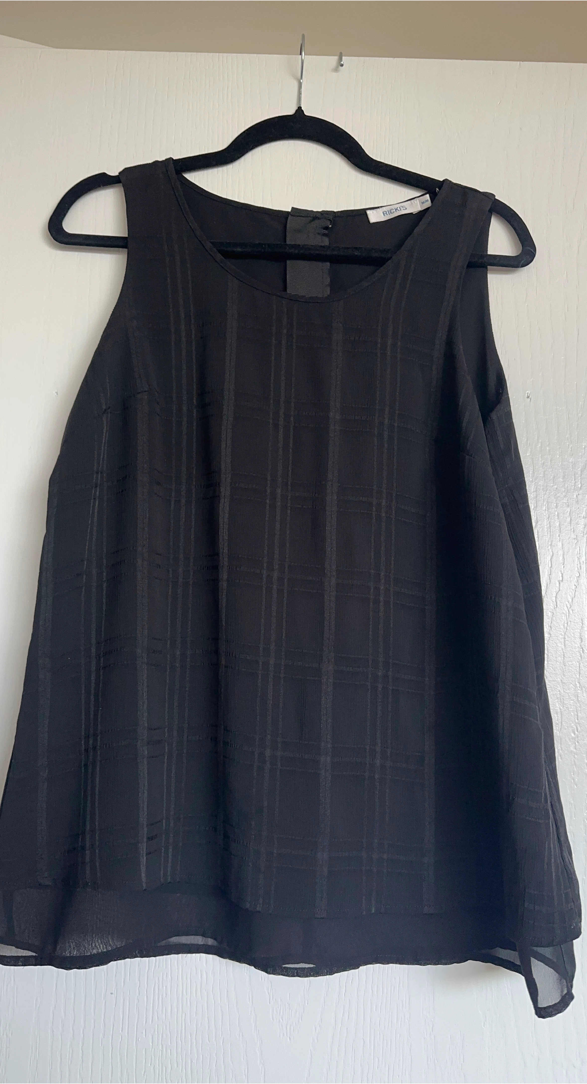 Black RICKI'S Sheer Plaid Sleeveless Top Size M