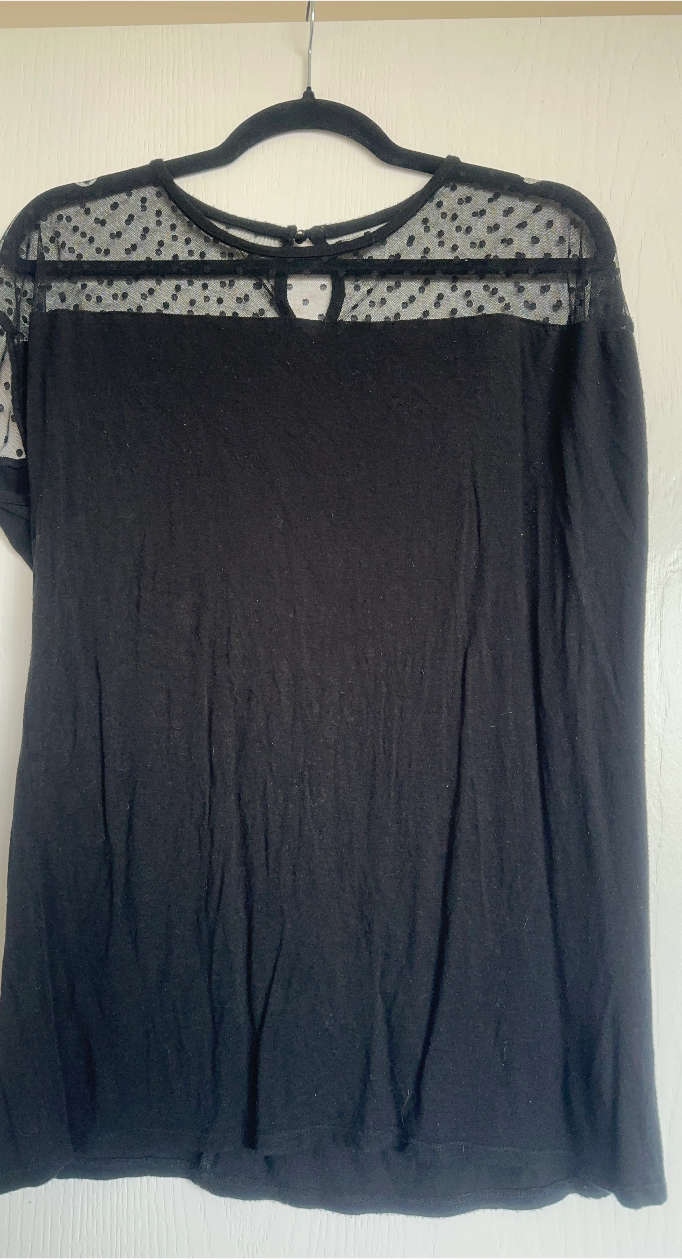 Black Sheer Dot Yoke Top