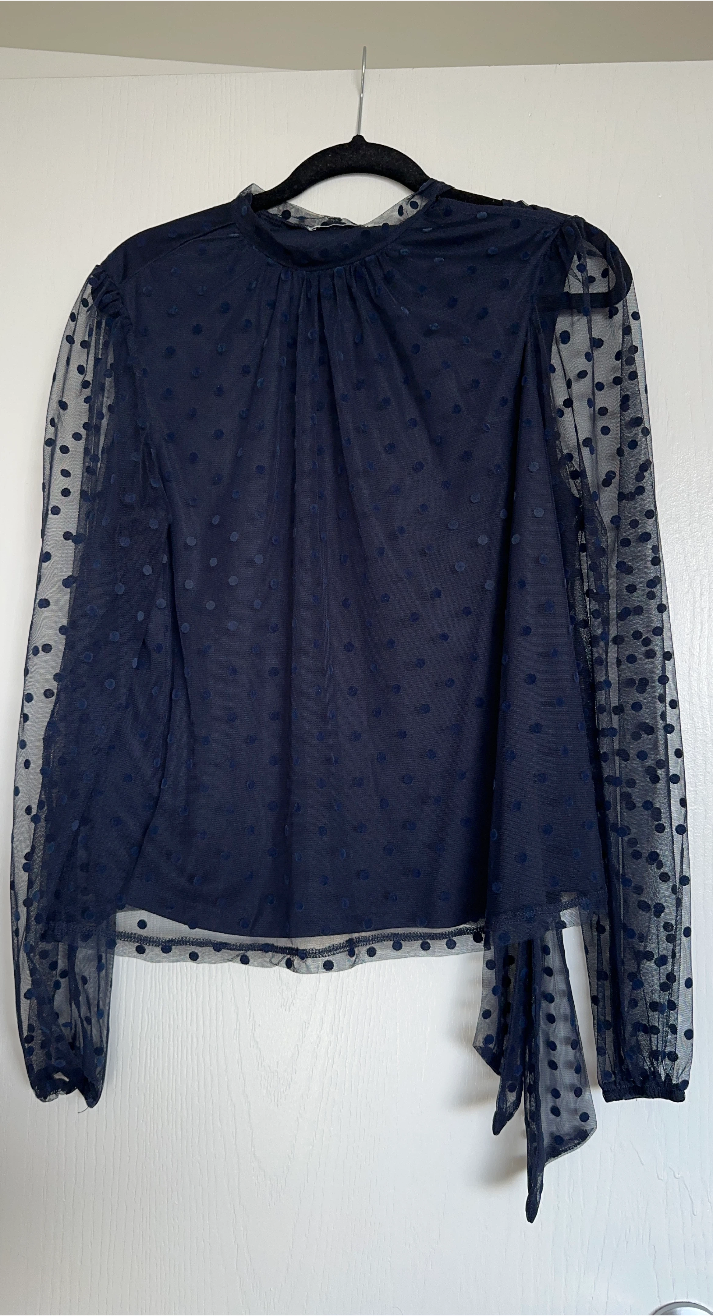 Navy Blue Polka Dot Mesh Top