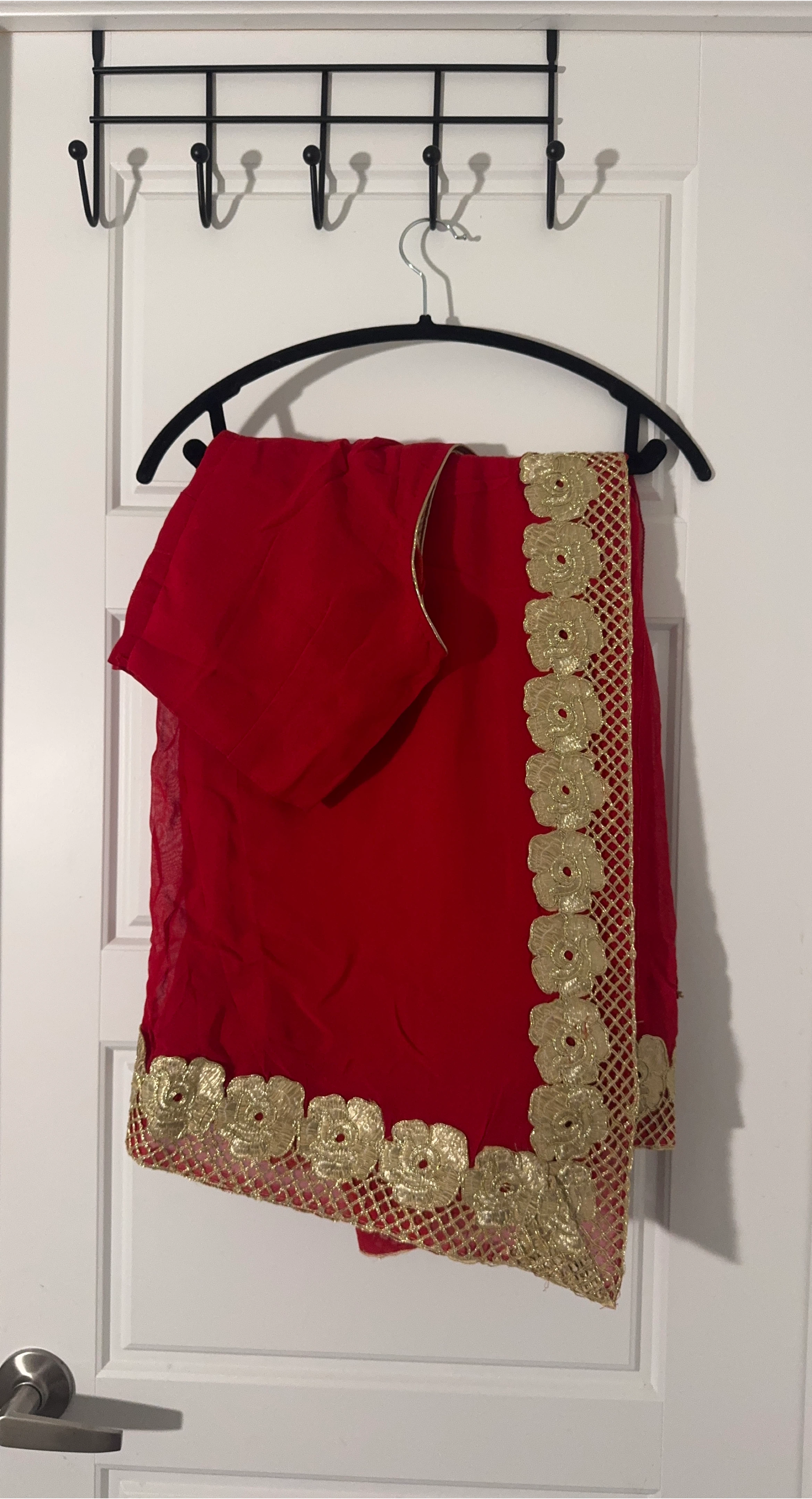 Red Saree with Gold Floral Border