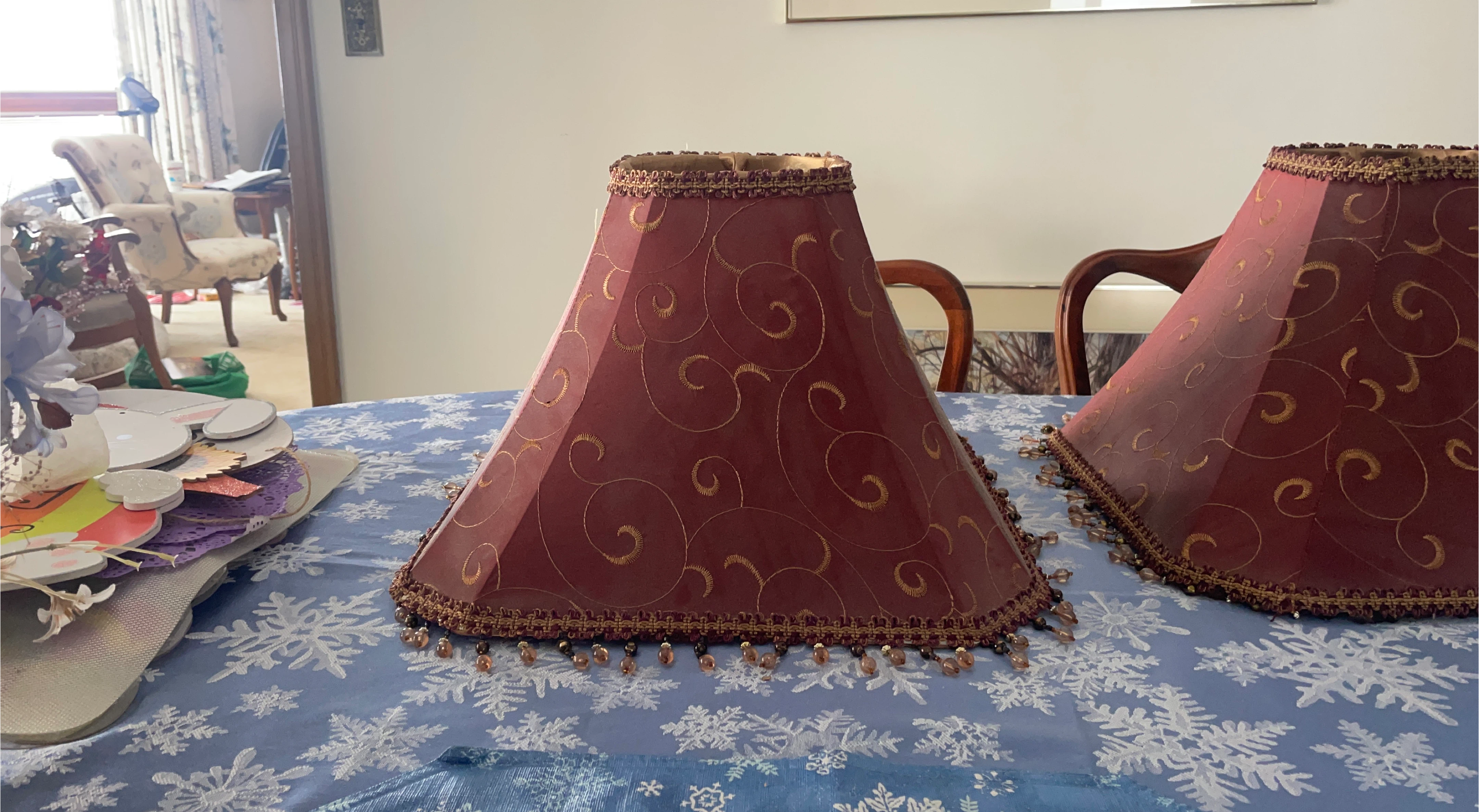 2x Red Swirl Lampshades