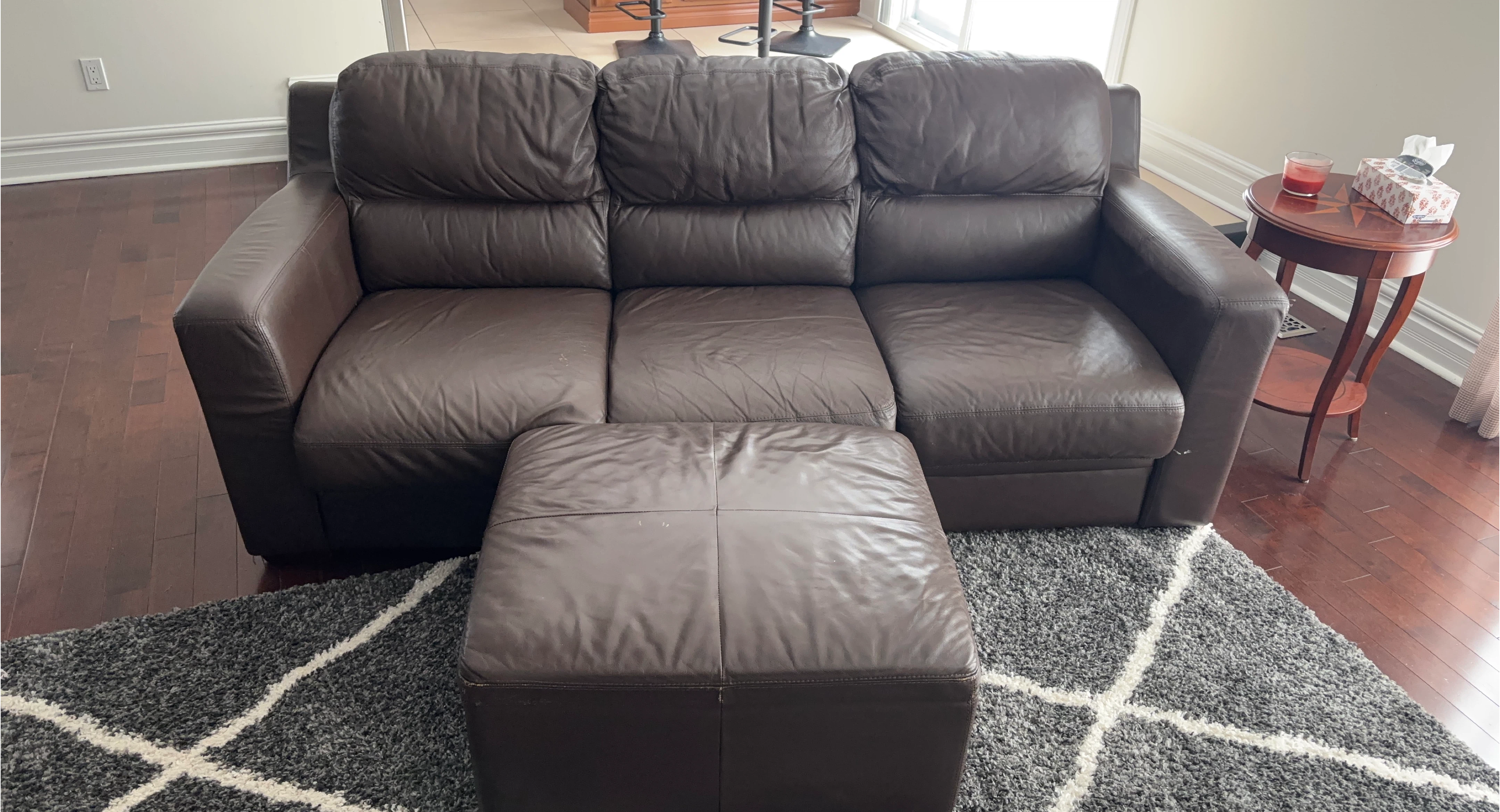 Brown Leather Sofa with Ottoman