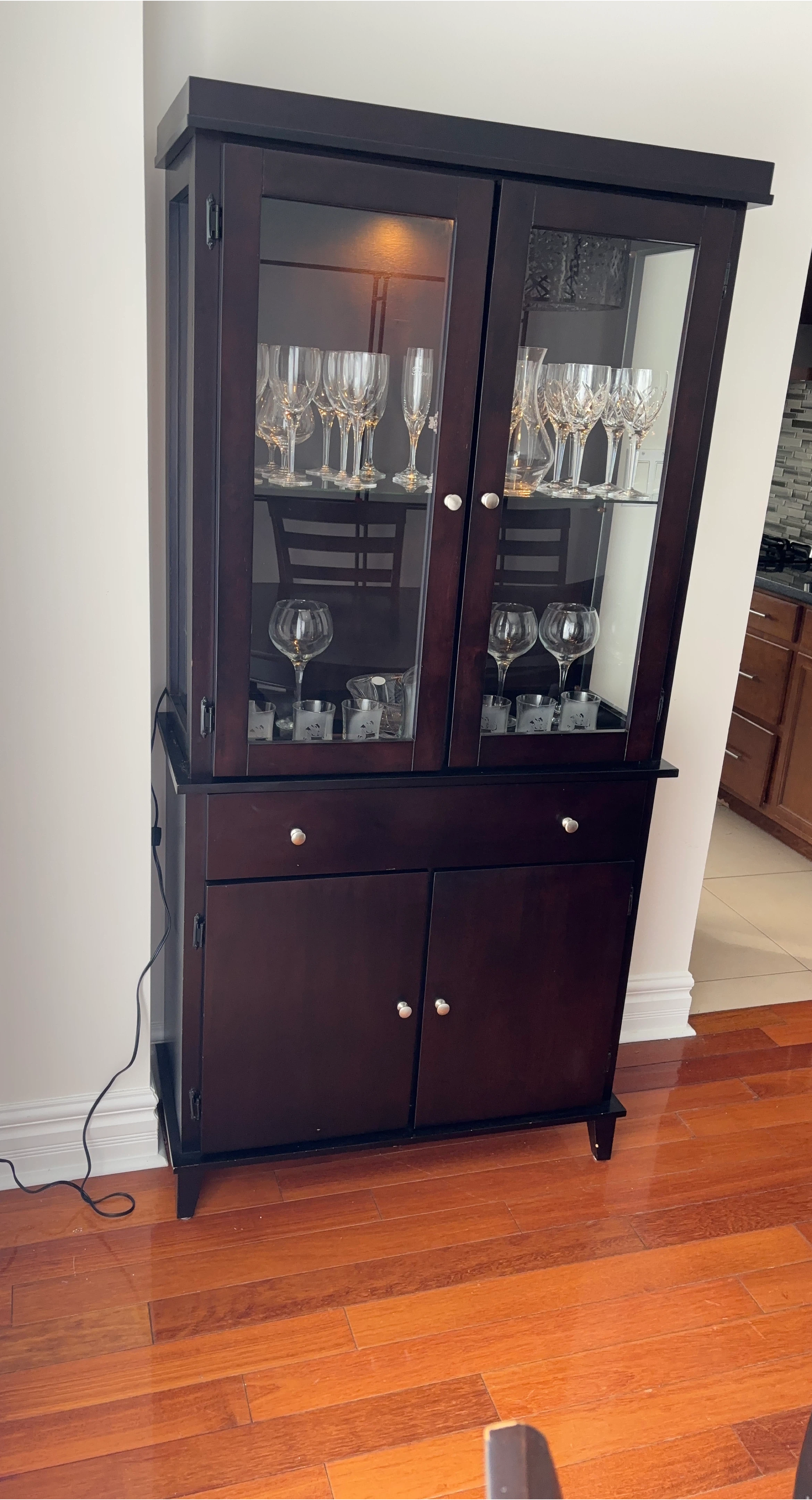 Dark Brown Curio Cabinet with Glass Doors