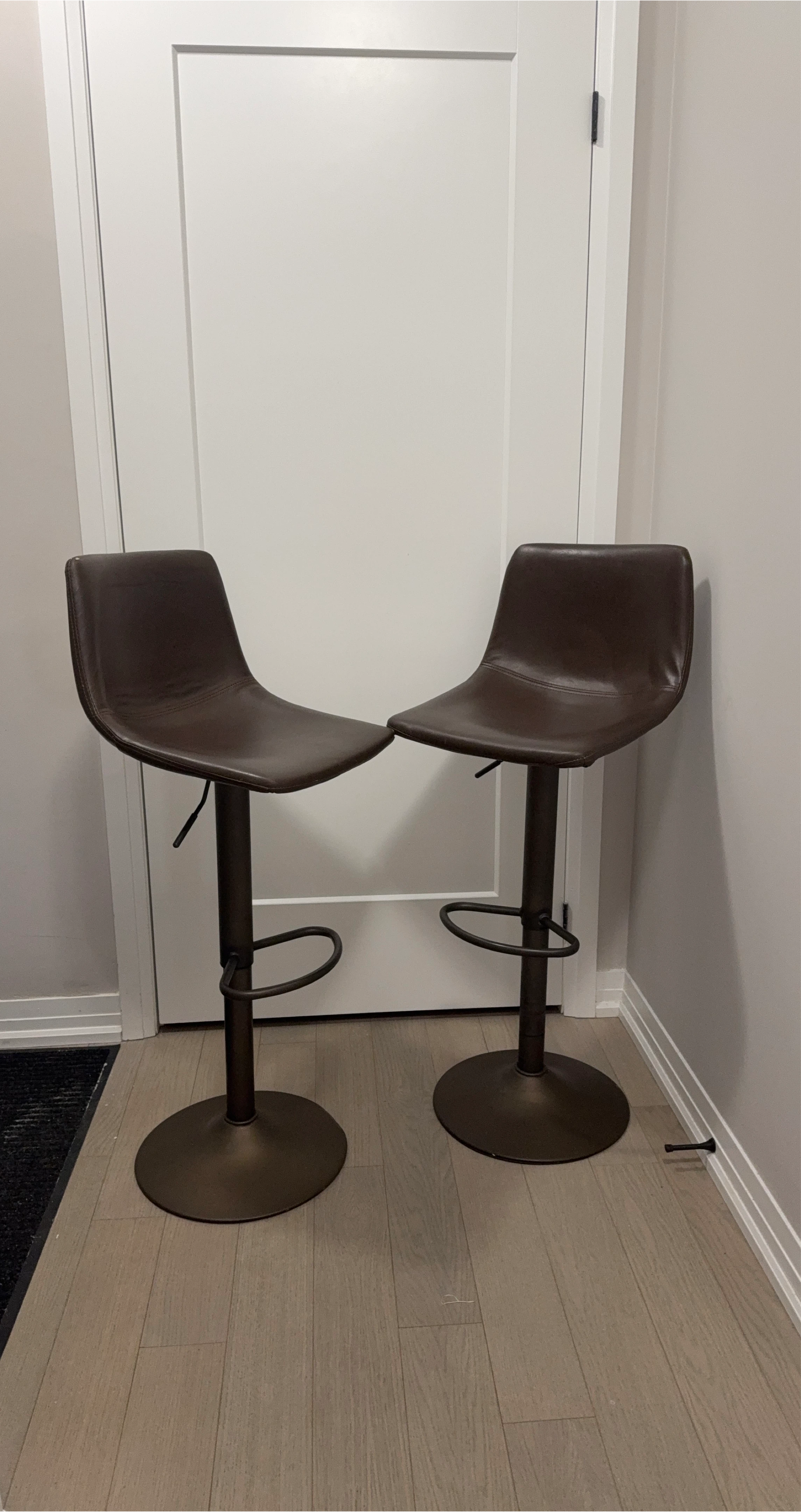 Brown Faux Leather Adjustable Bar Stools (Set of 2)