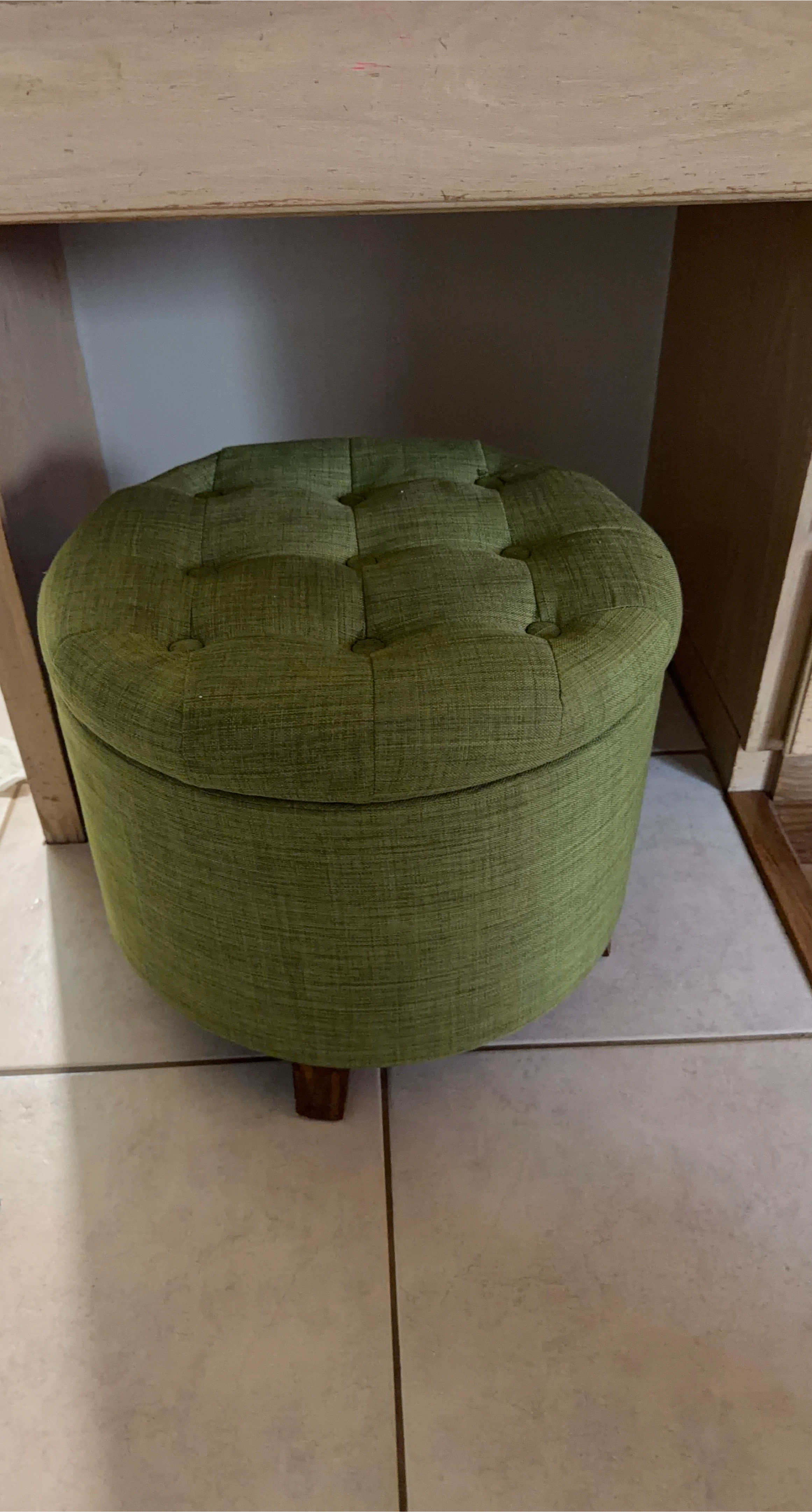 Green Tufted Round Storage Ottoman