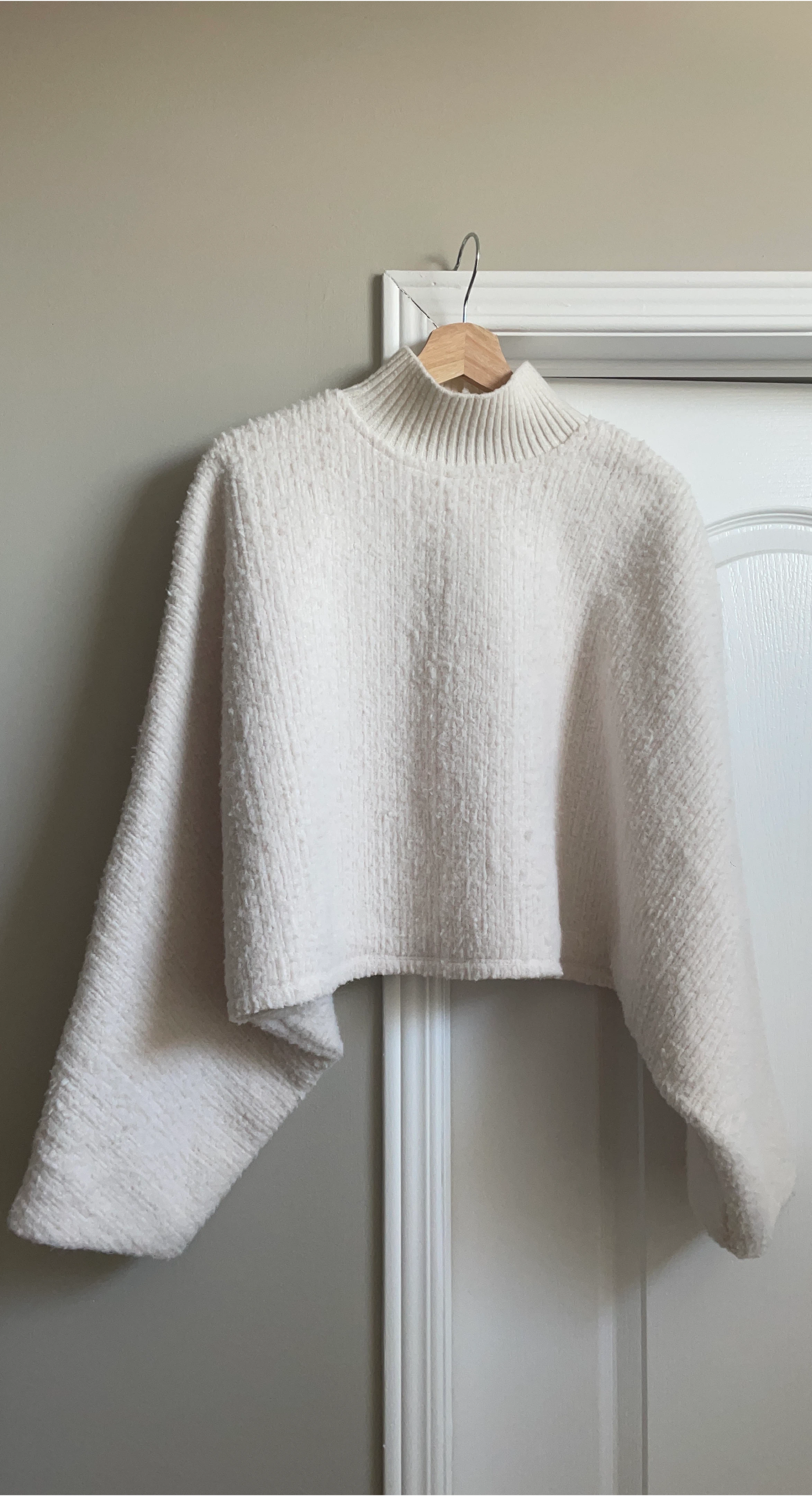 Zara Cream Cropped Mock Neck Wingbat Sweater M/L