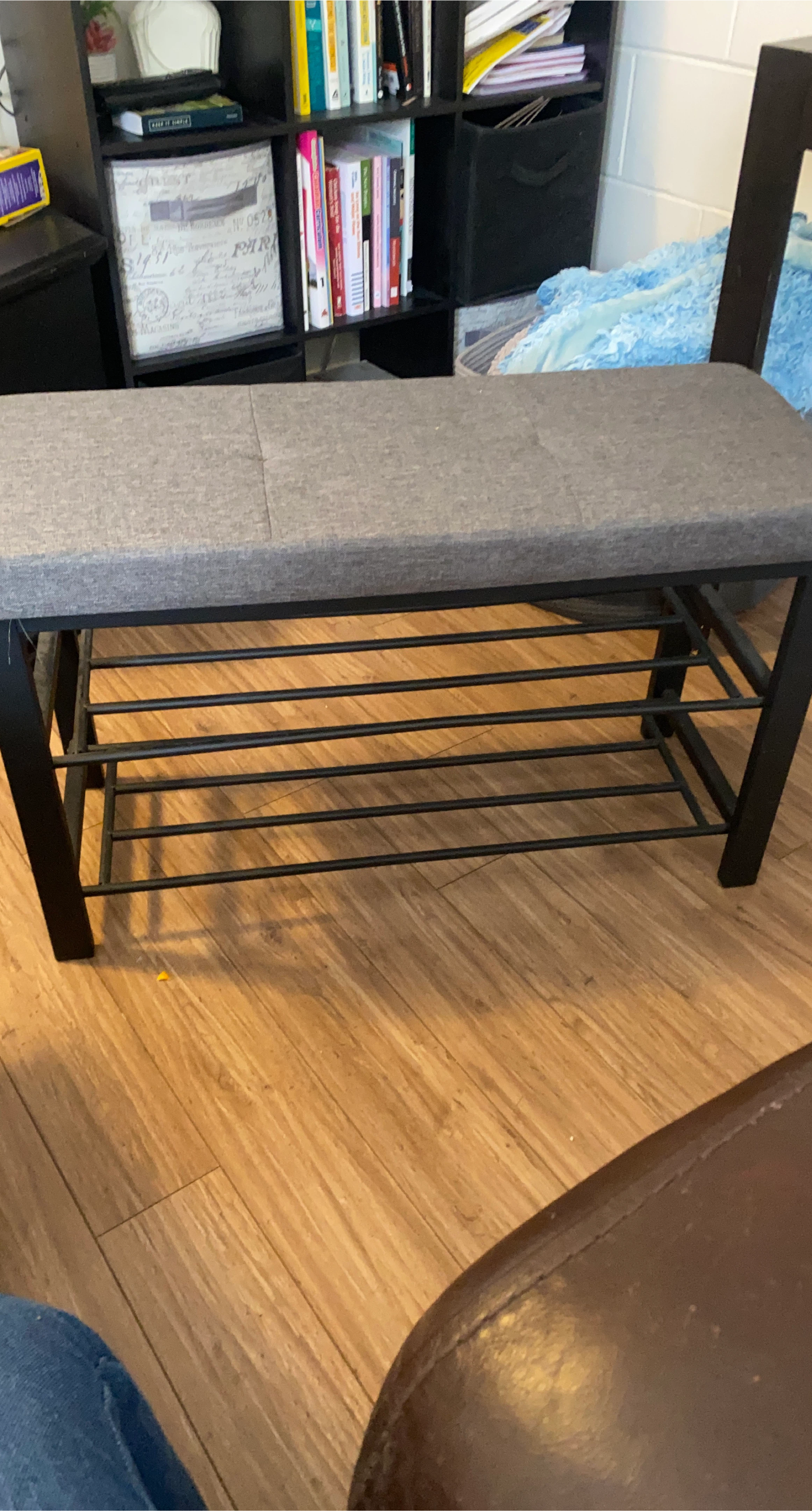 Grey Fabric Bench with Shoe Rack