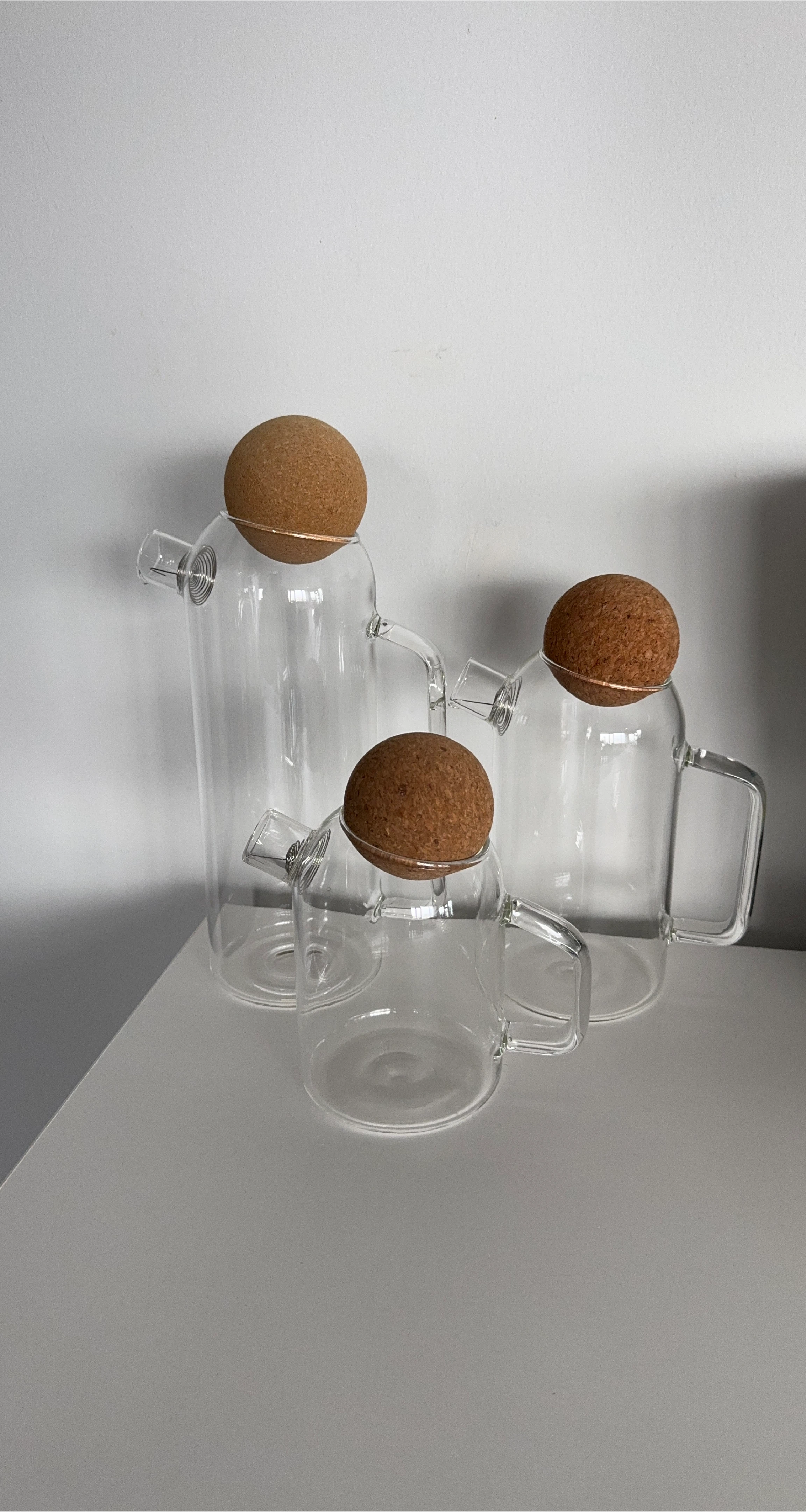 Set of 3 Clear Glass Teapots with Cork Lids