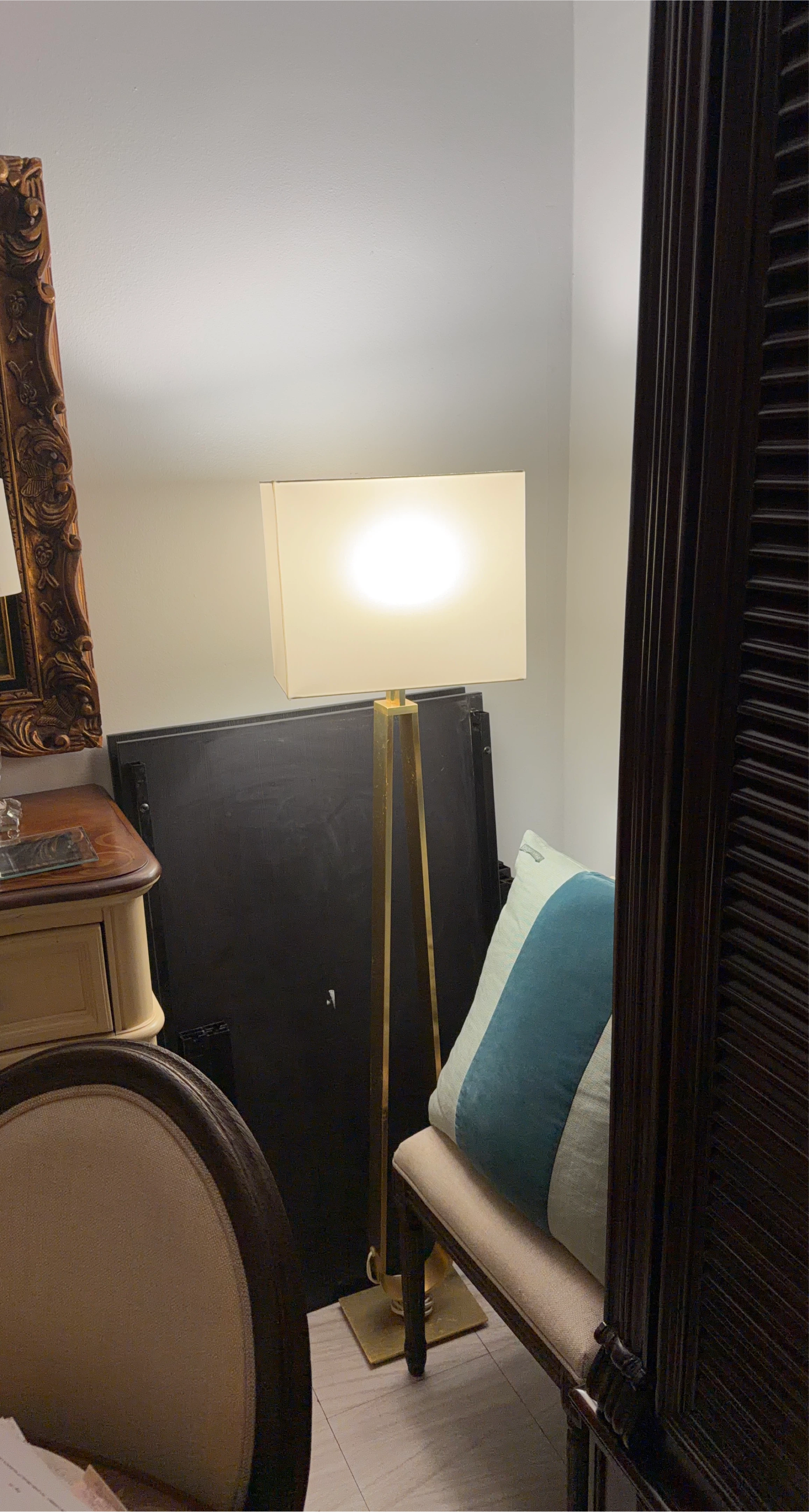 Brass Floor Lamp with Rectangular Shade