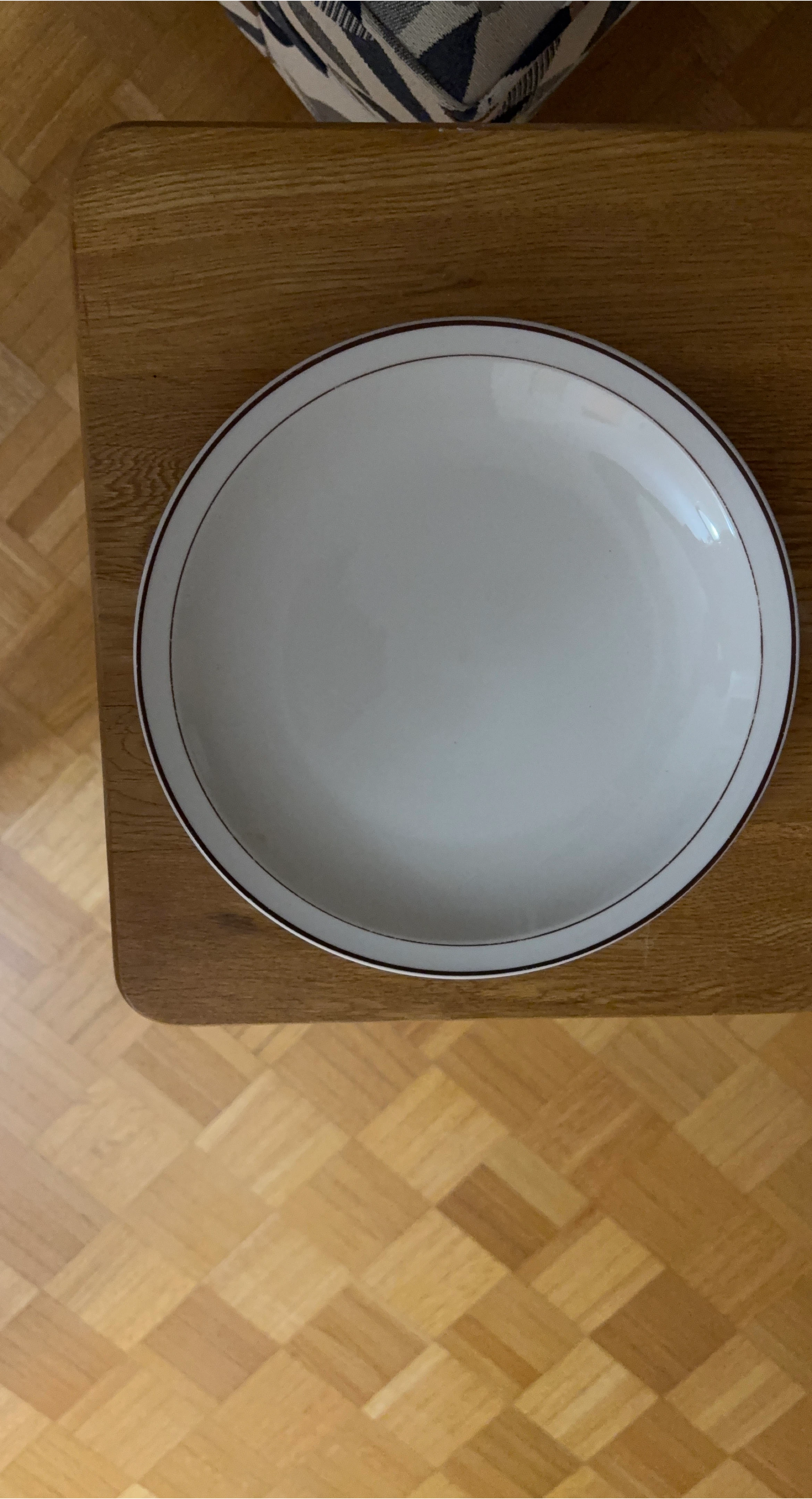 White Ceramic Plate with Brown Rim