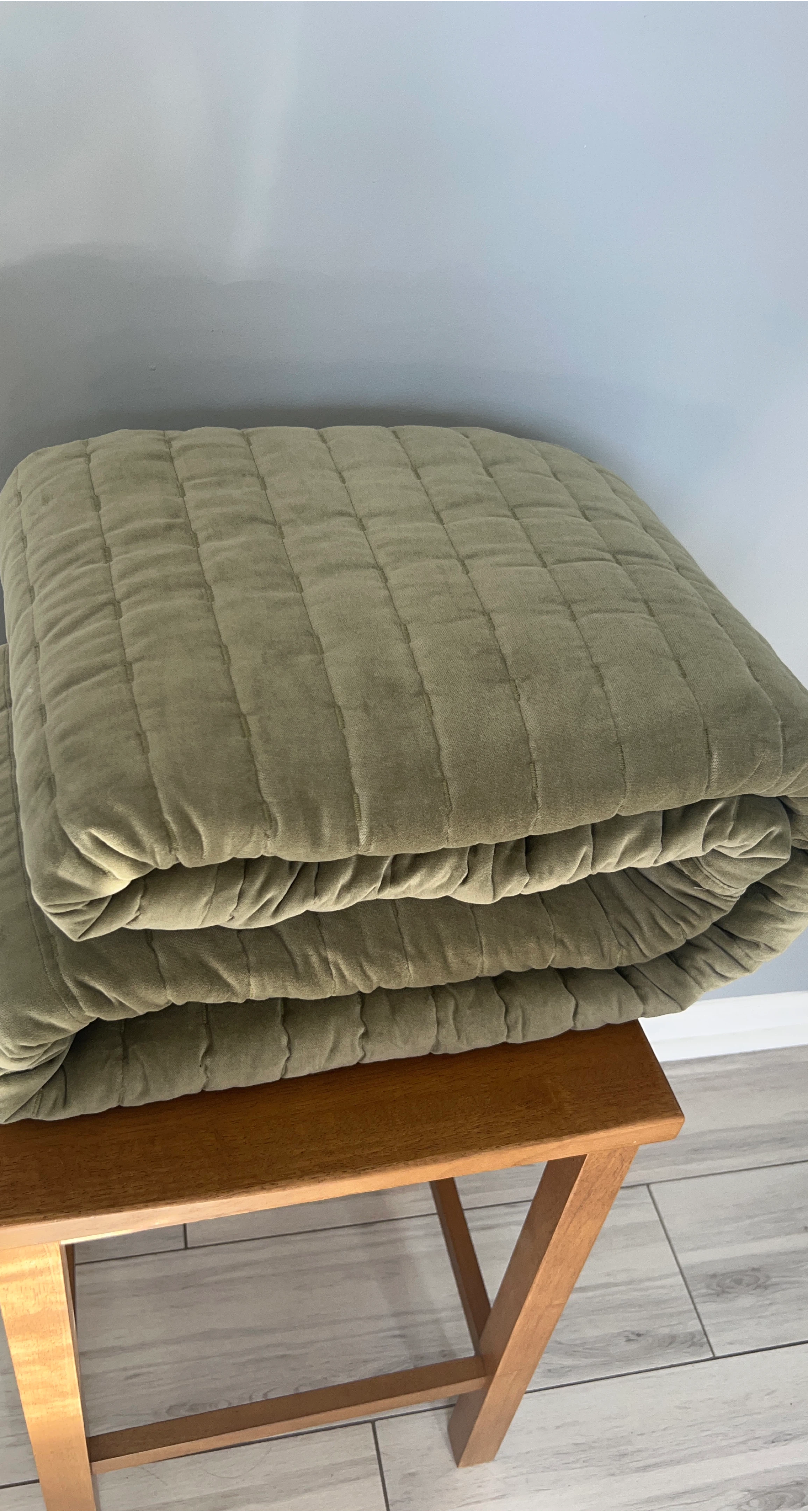 Quilted Throw Blanket - Olive Green