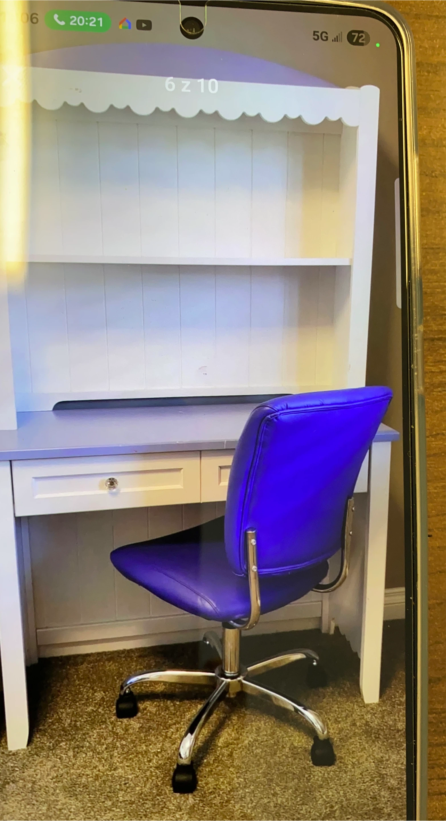 White Desk with Hutch and Blue Swivel Chair