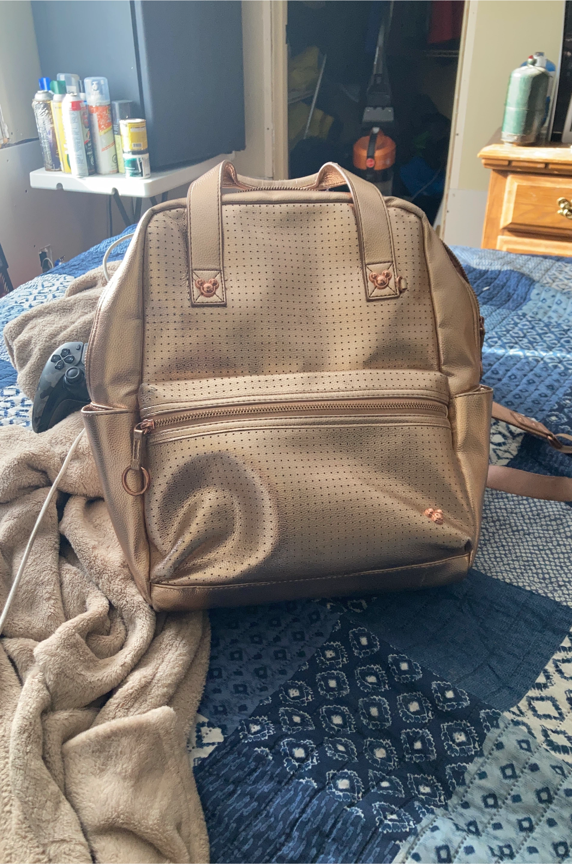 Gold Perforated Backpack
