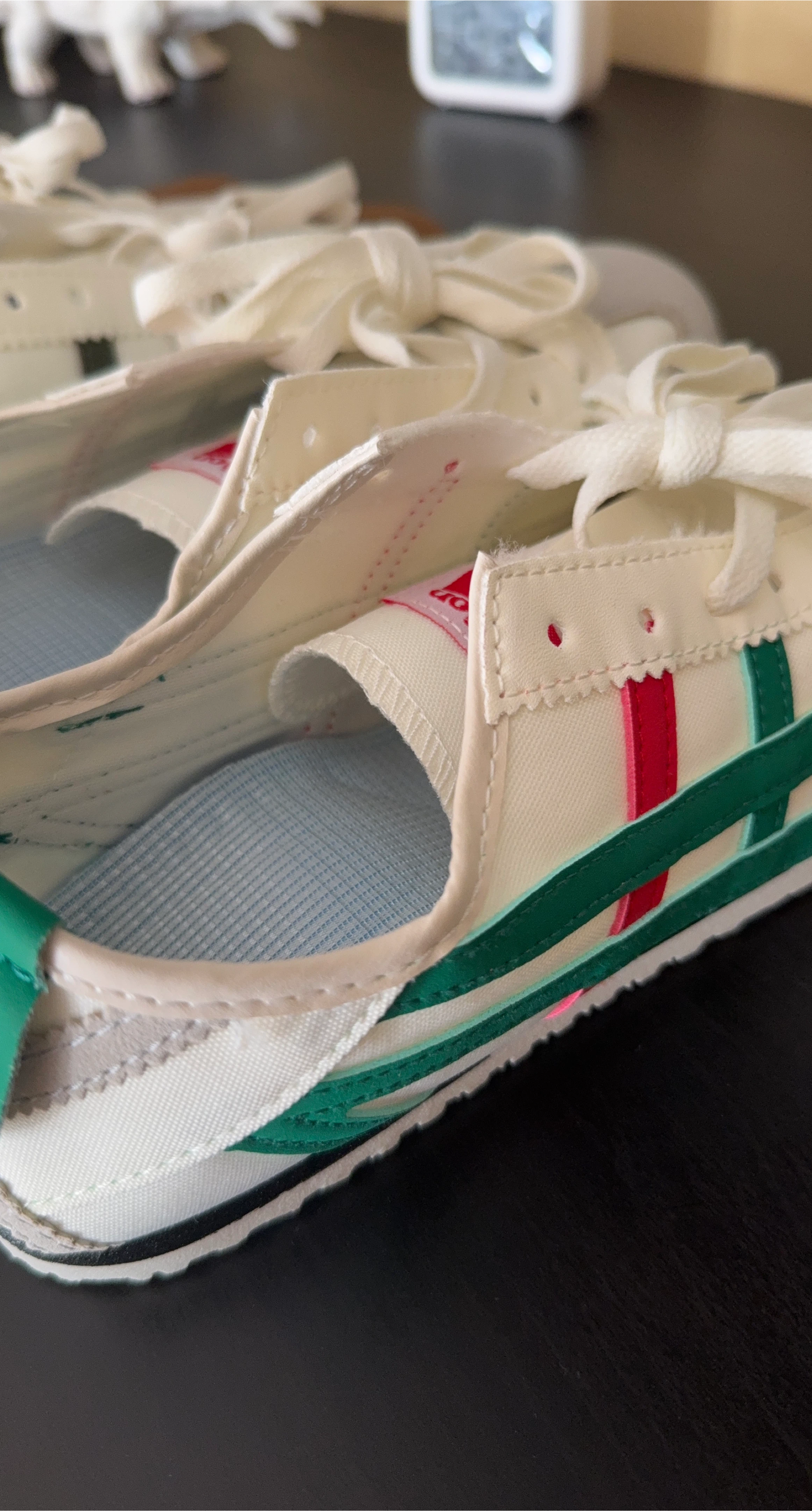 Cream and Green Striped Canvas Shoes