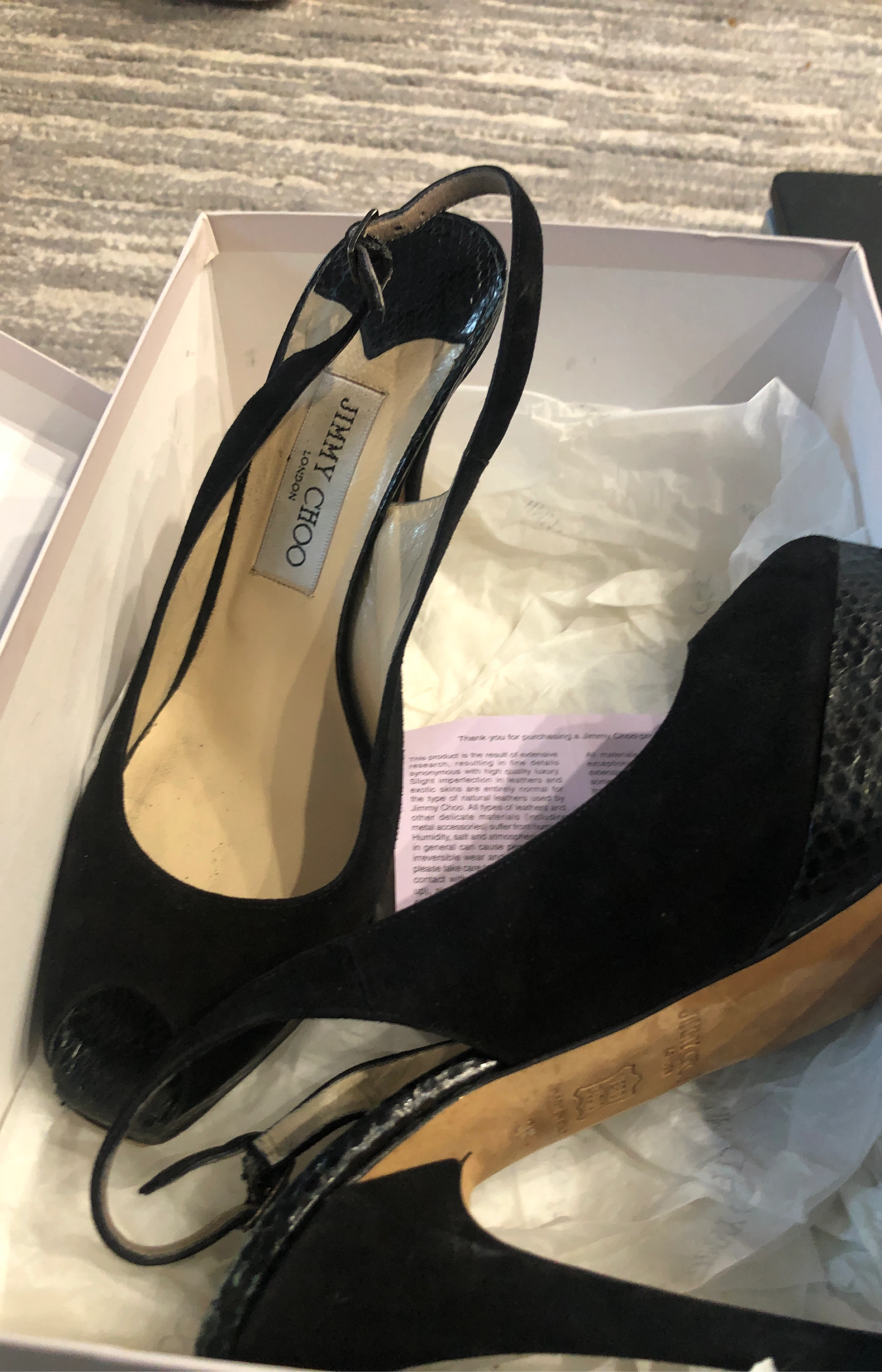 Jimmy Choo Black Suede Peep-Toe Slingback Heels