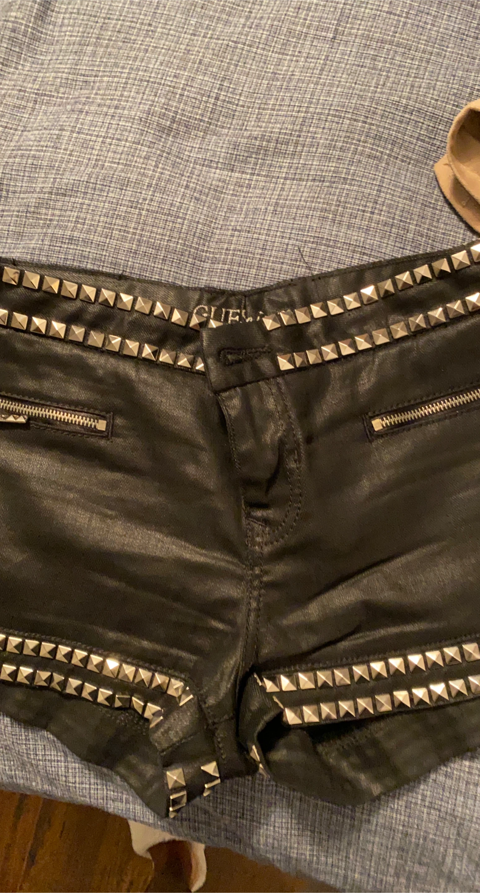 Guess Studded Black Faux Leather Shorts
