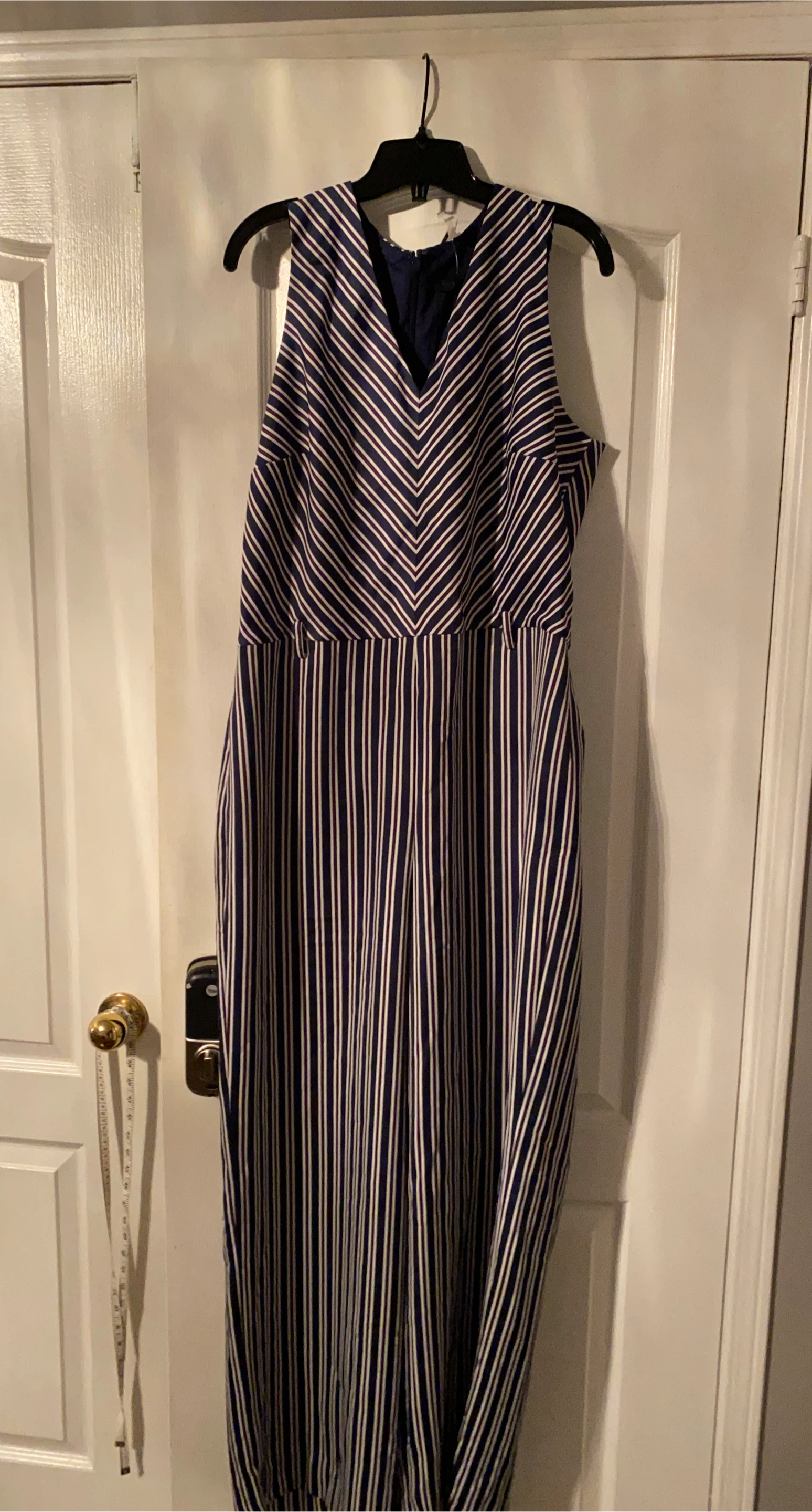 Navy & White Striped Jumpsuit