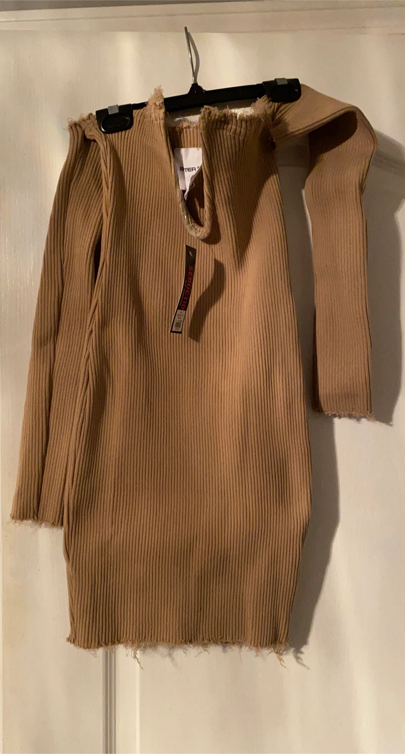 Nude Ribbed Knit Cut-Out Dress