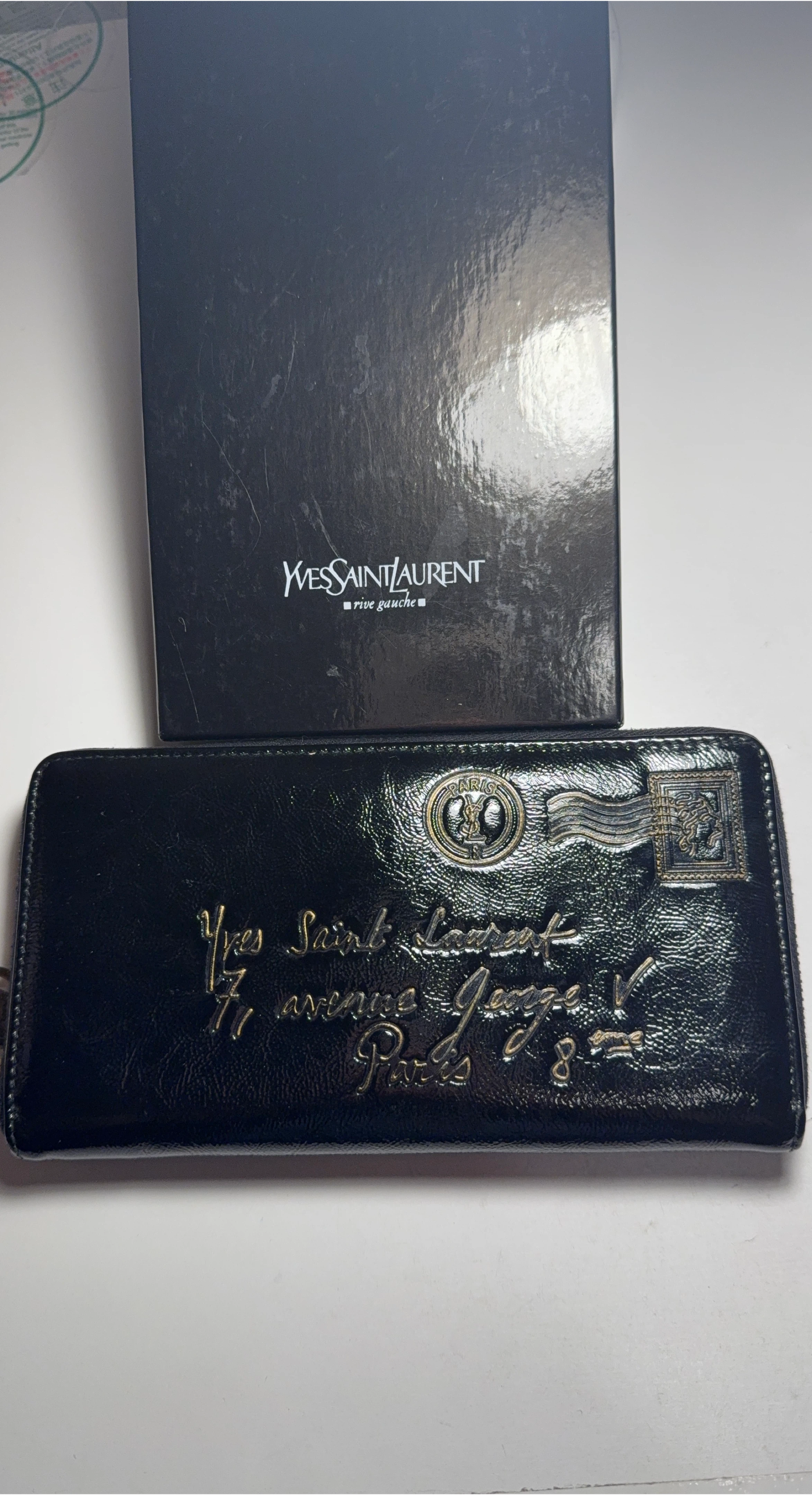 Yves Saint Laurent Rive Gauche Black Patent Leather Wallet