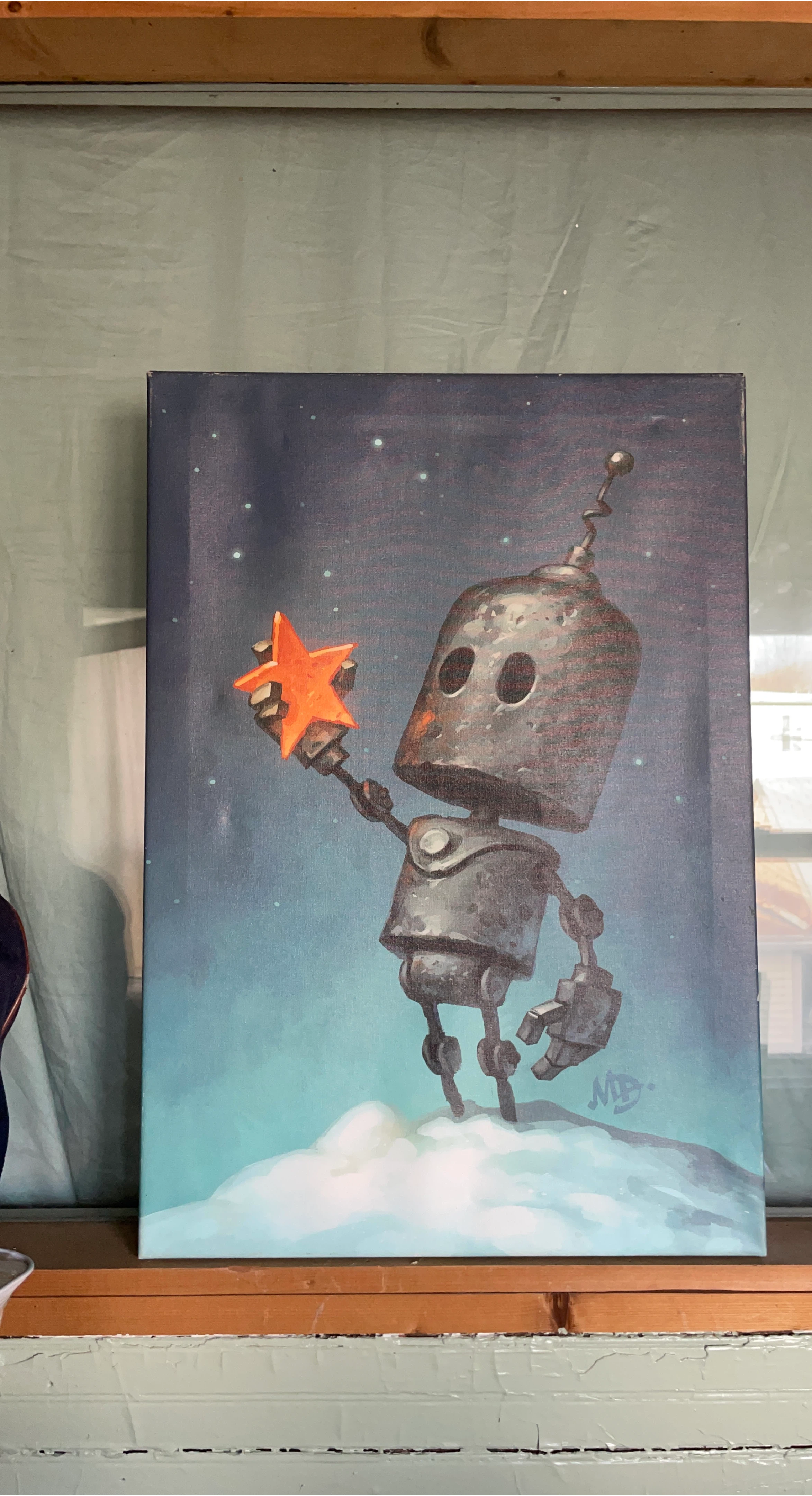 Robot Holding Star Canvas Art