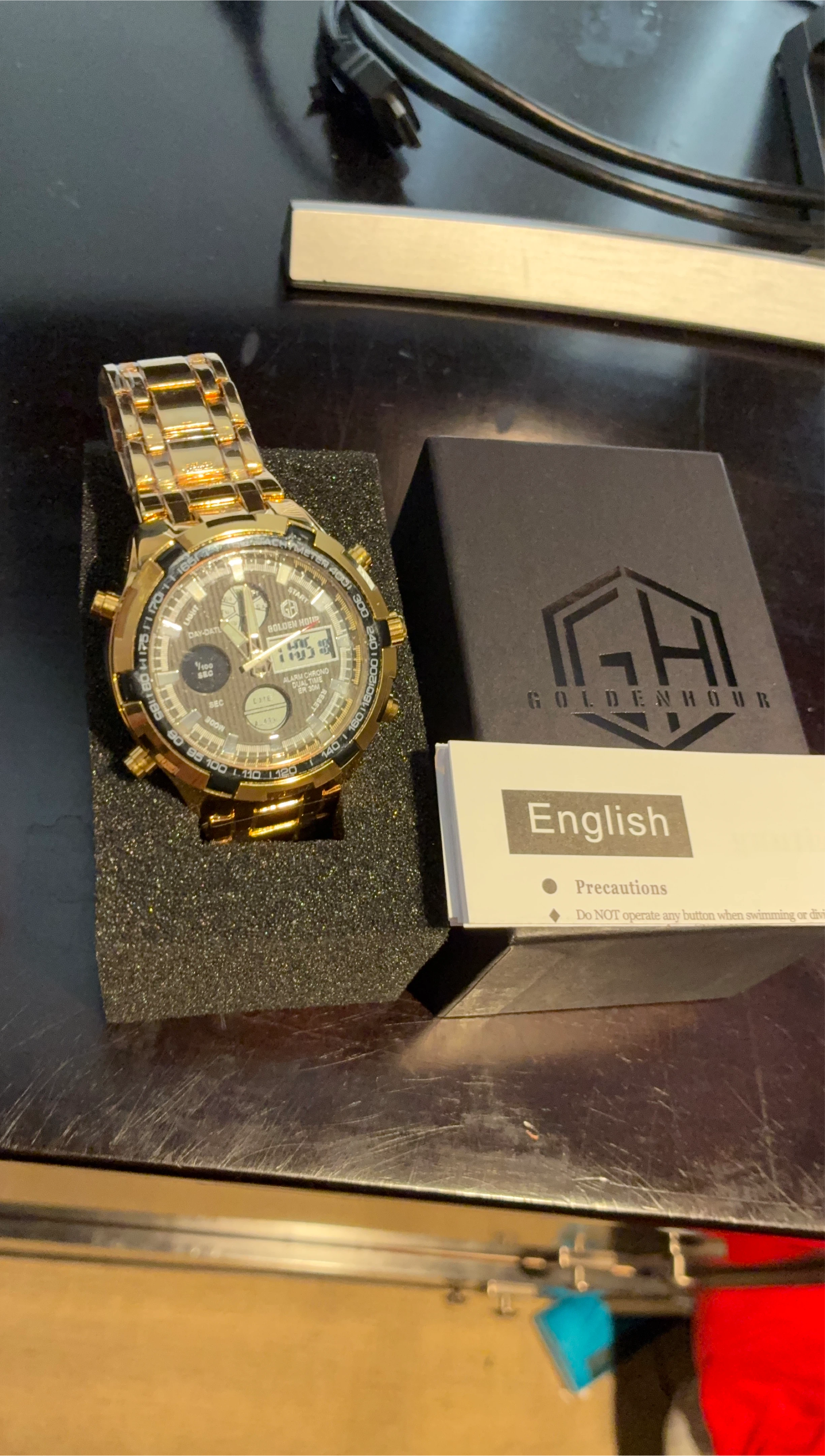 Goldenhour Men's Gold Tone Analog-Digital Watch