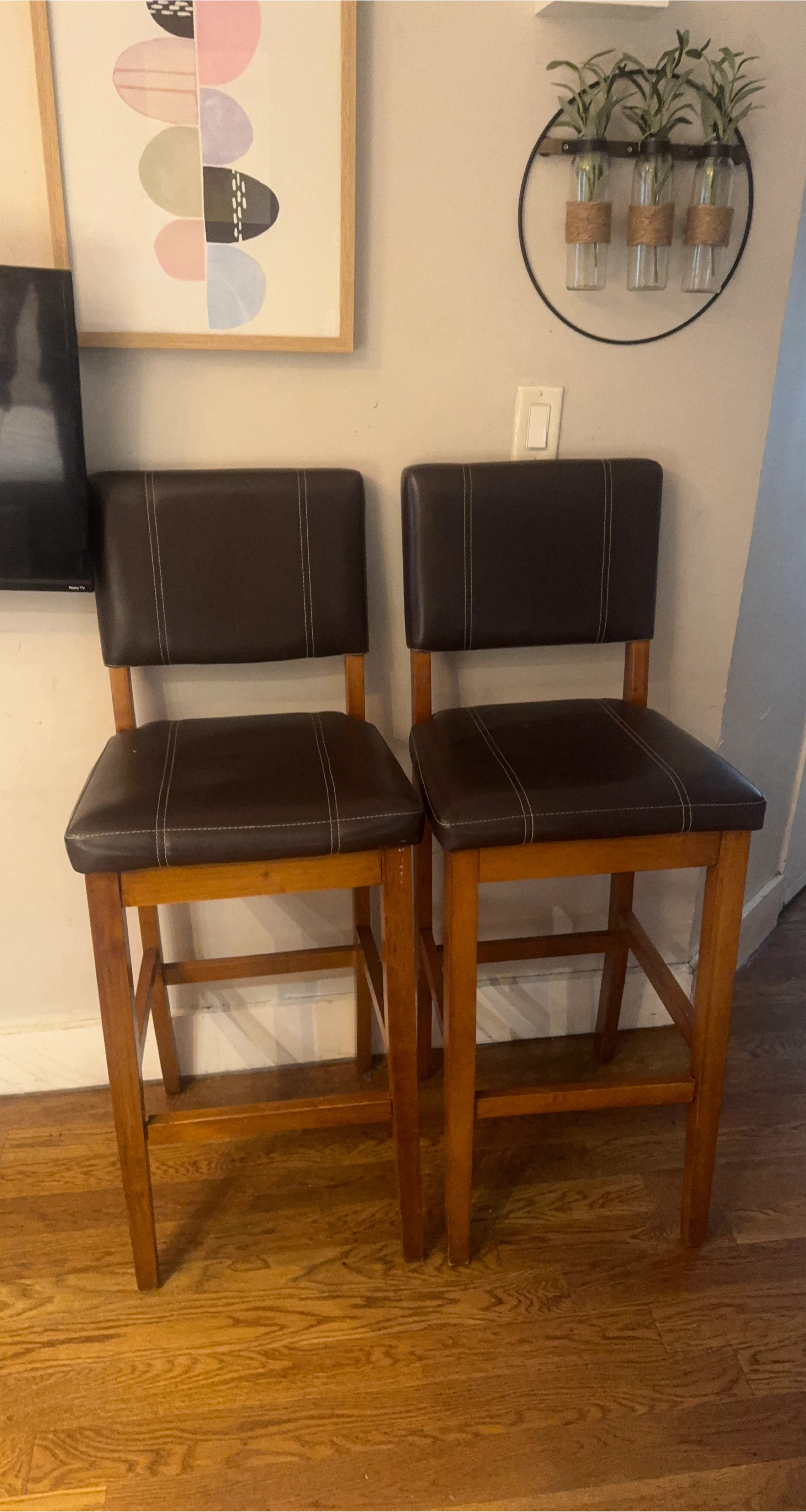 Set of 2 Brown Faux Leather Bar Stools