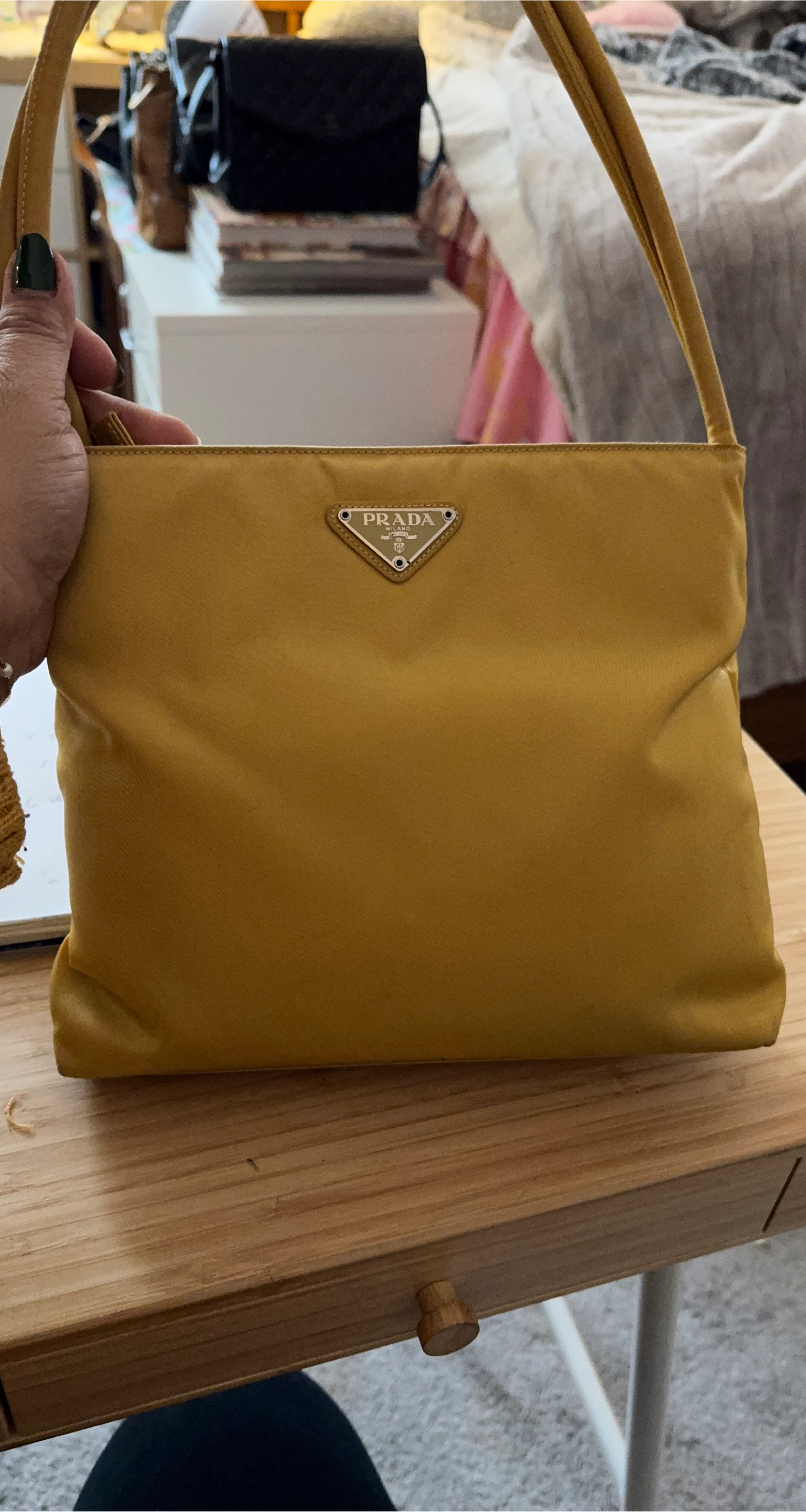 Prada Mustard Yellow Nylon Shoulder Bag