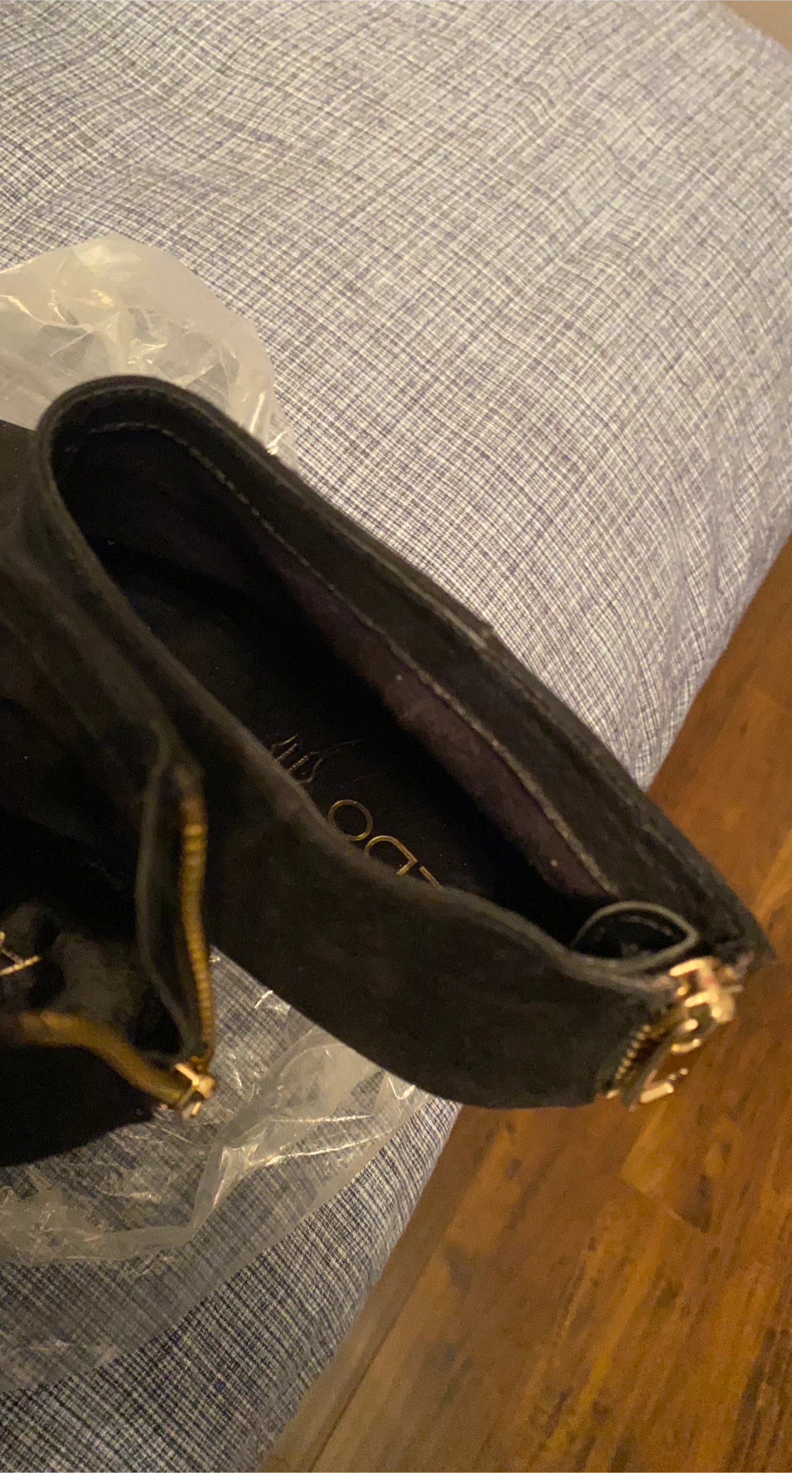 Black Suede Ankle Boots with Gold Zippers