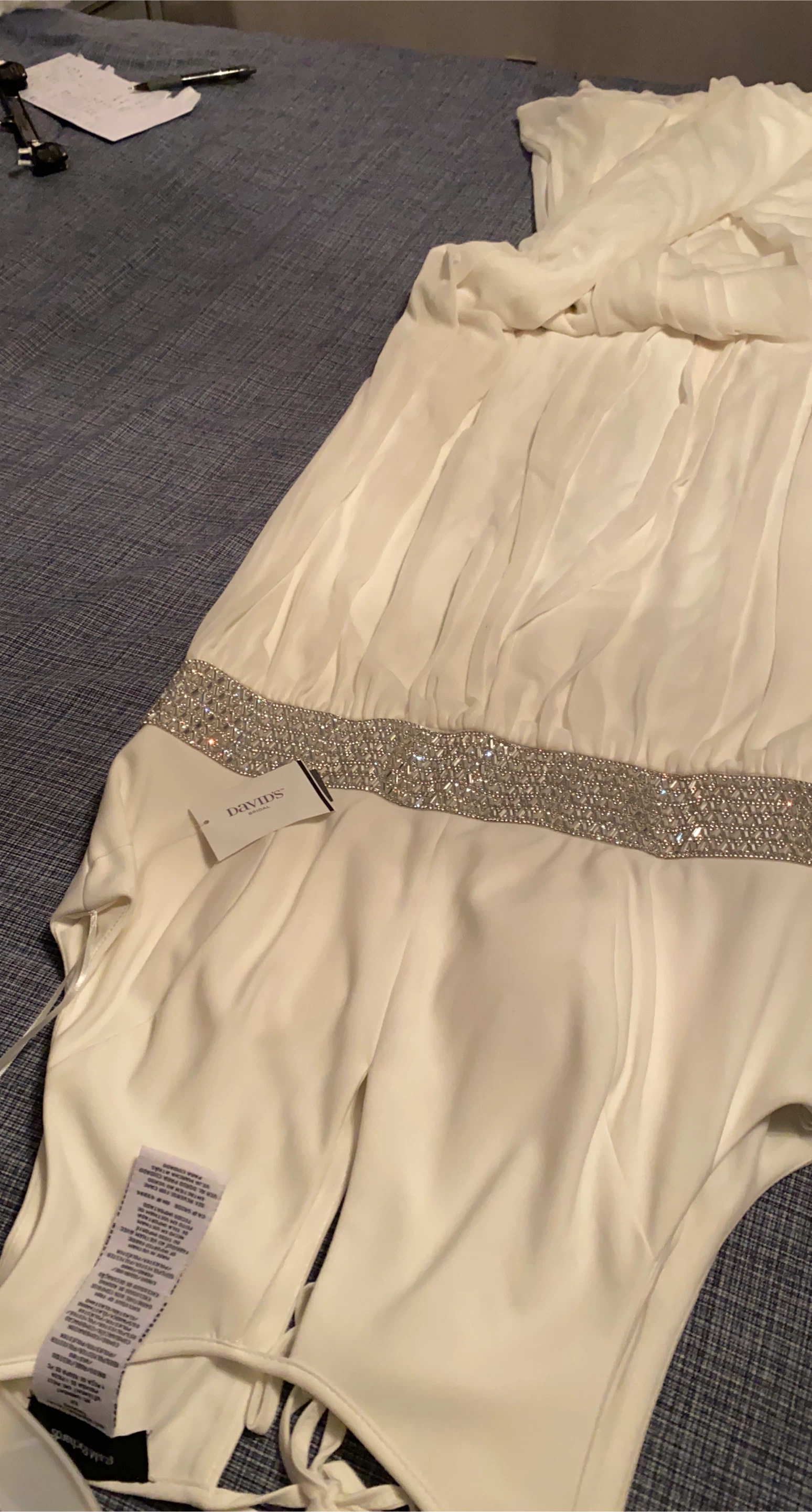 White Formal Dress with Beaded Belt