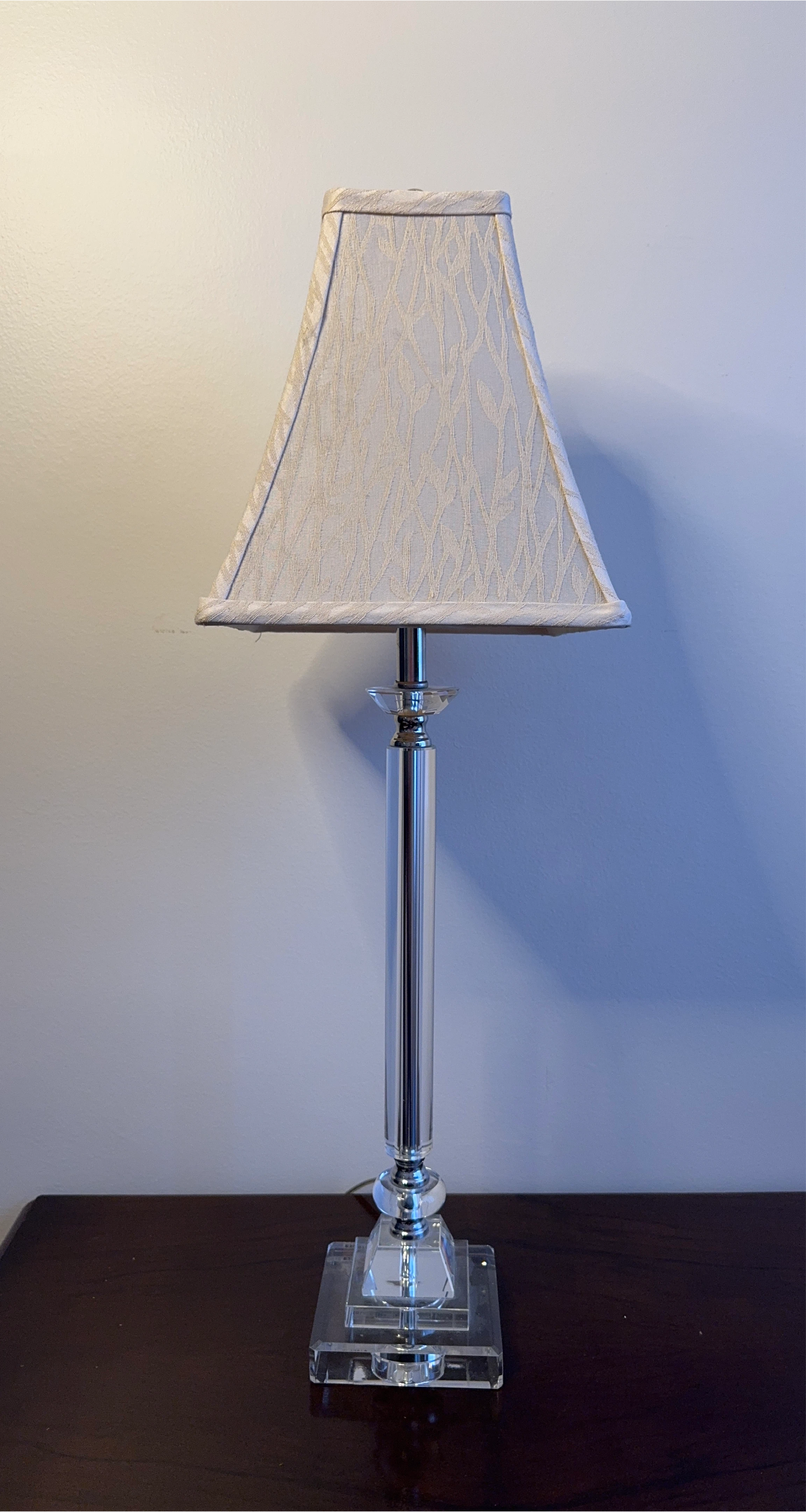 Crystal and Chrome Table Lamp with Beige Shade