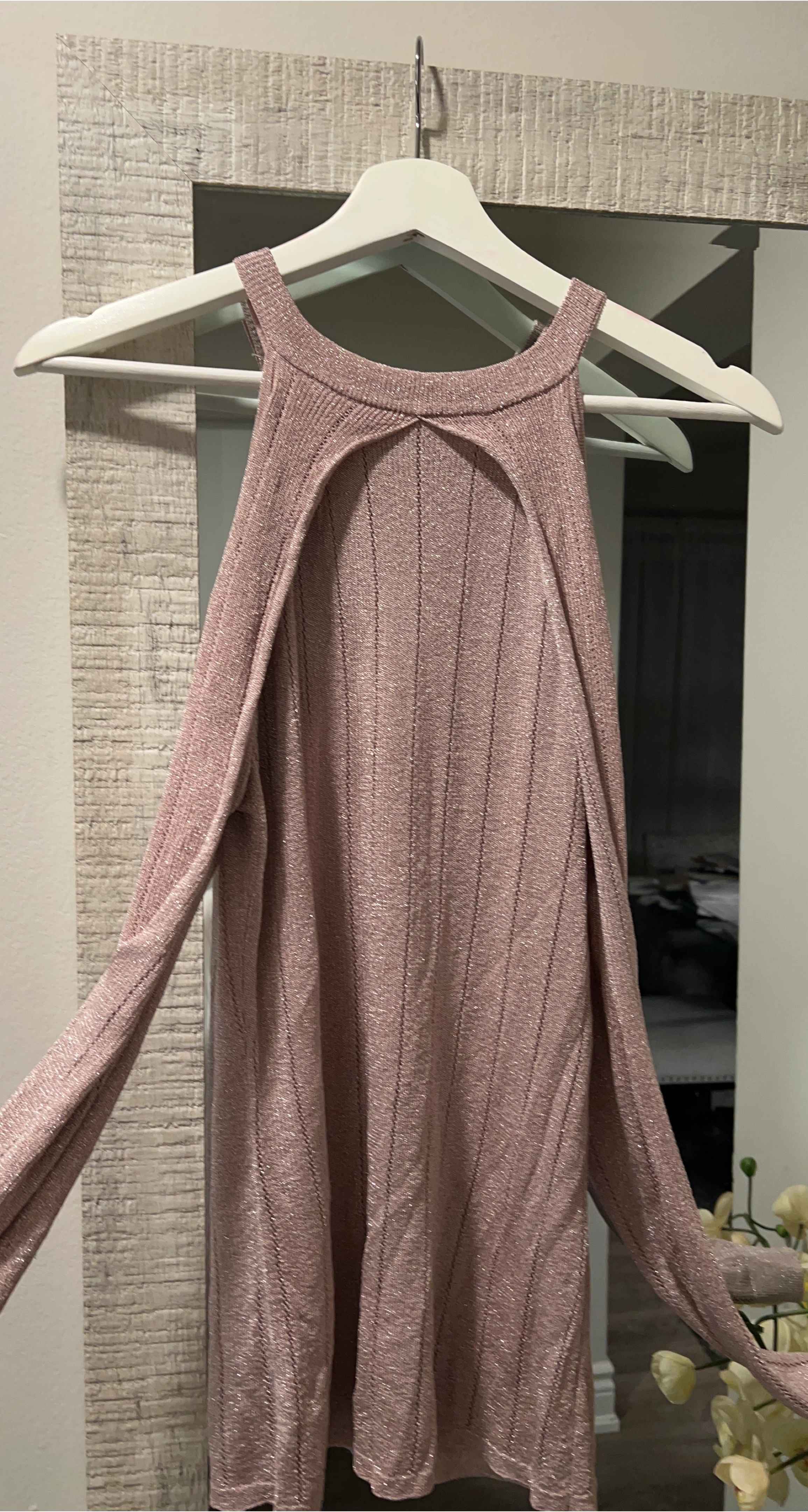 Pink Glitter Knit Cut-Out Top