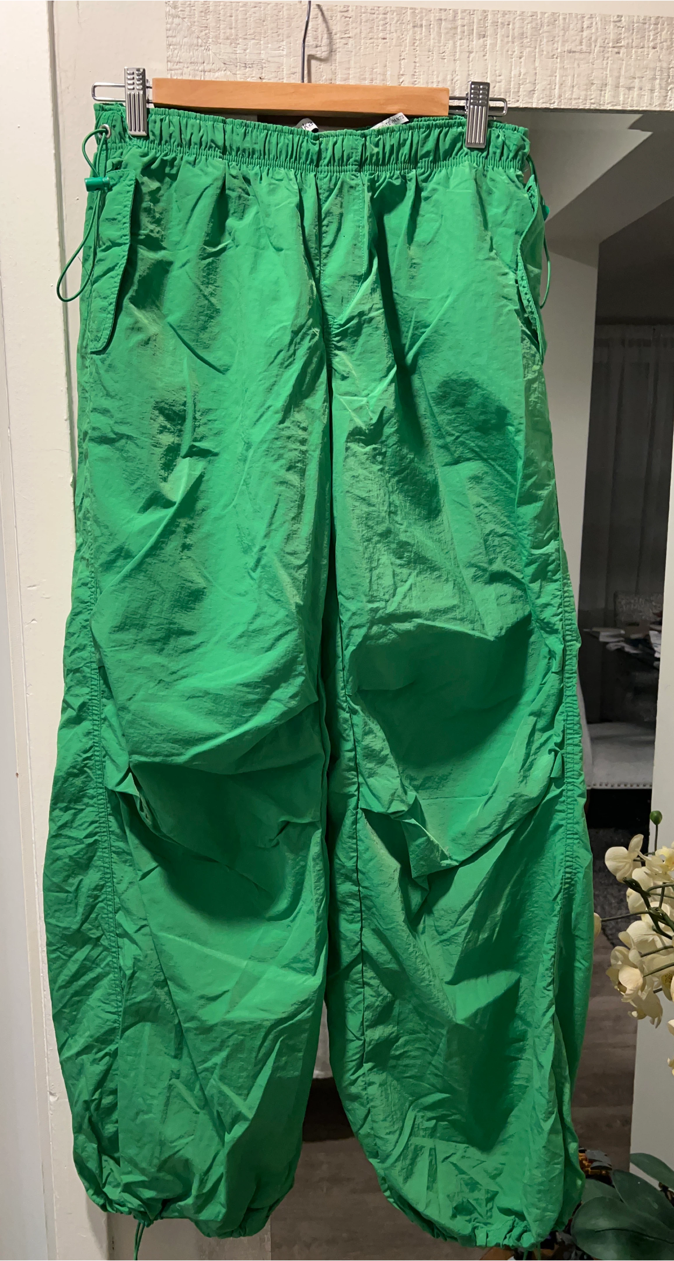 Green Nylon Track Pants