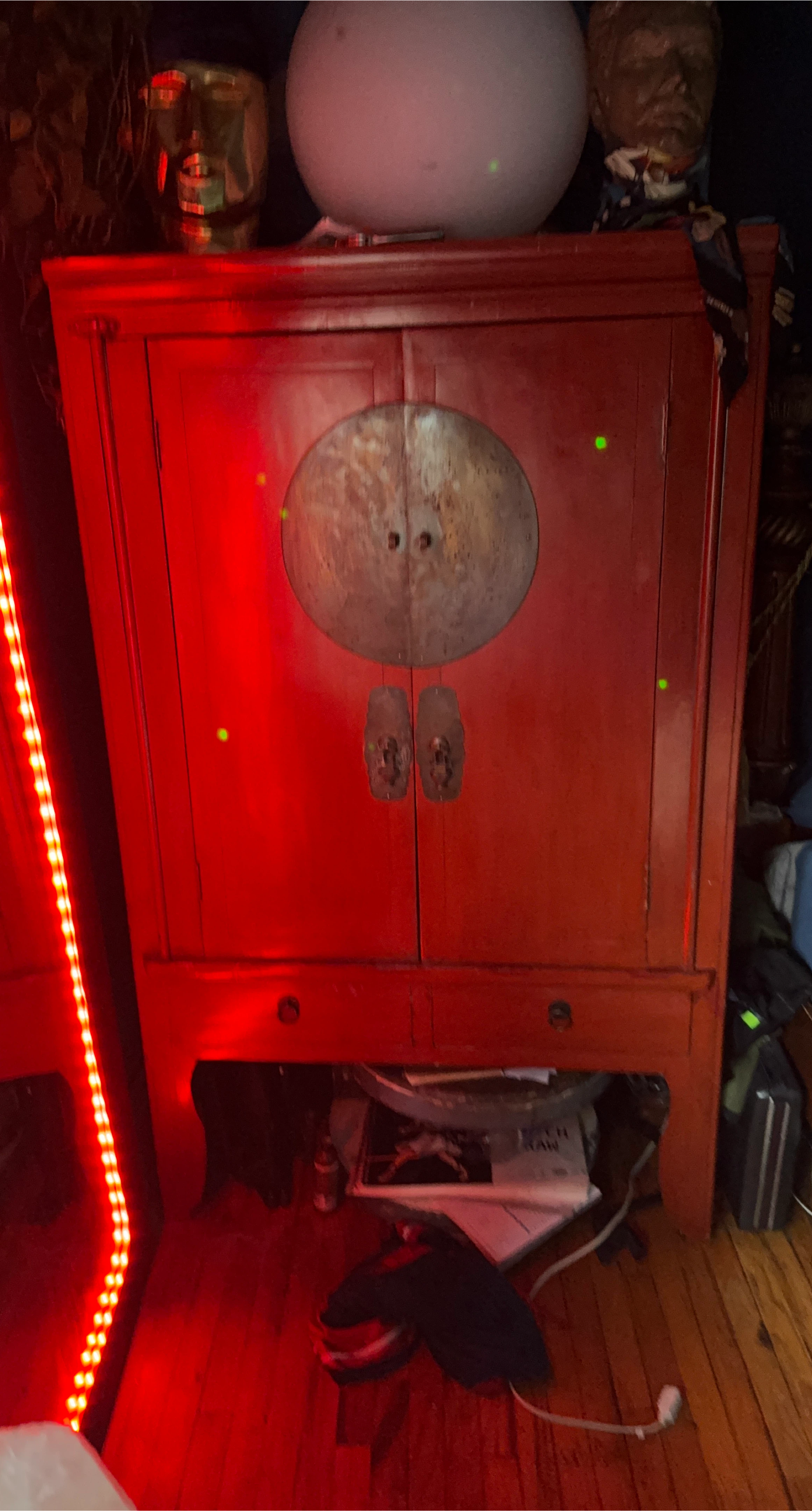 Red Wooden Cabinet with Drawers