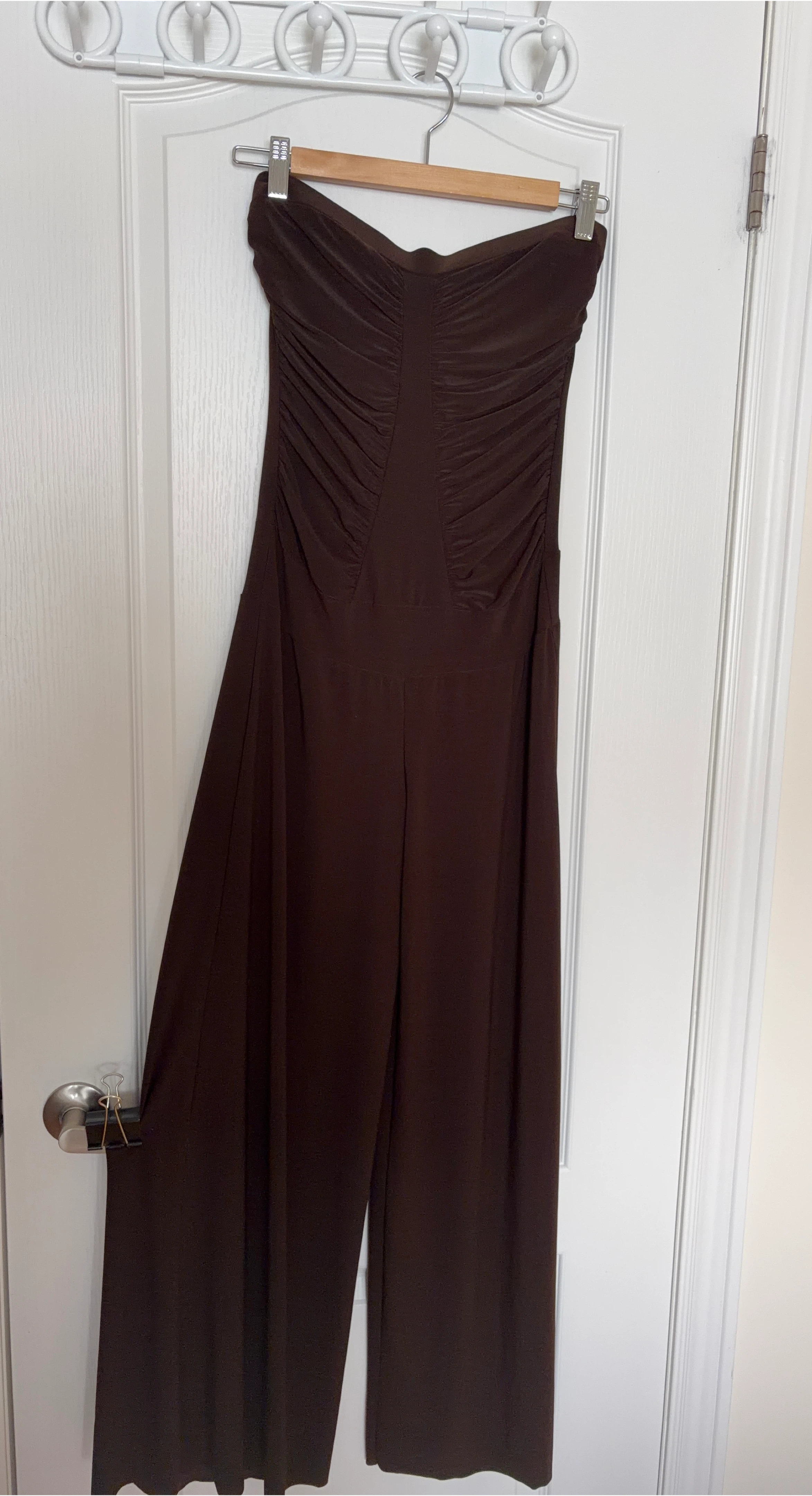 Brown Strapless Ruched Jumpsuit