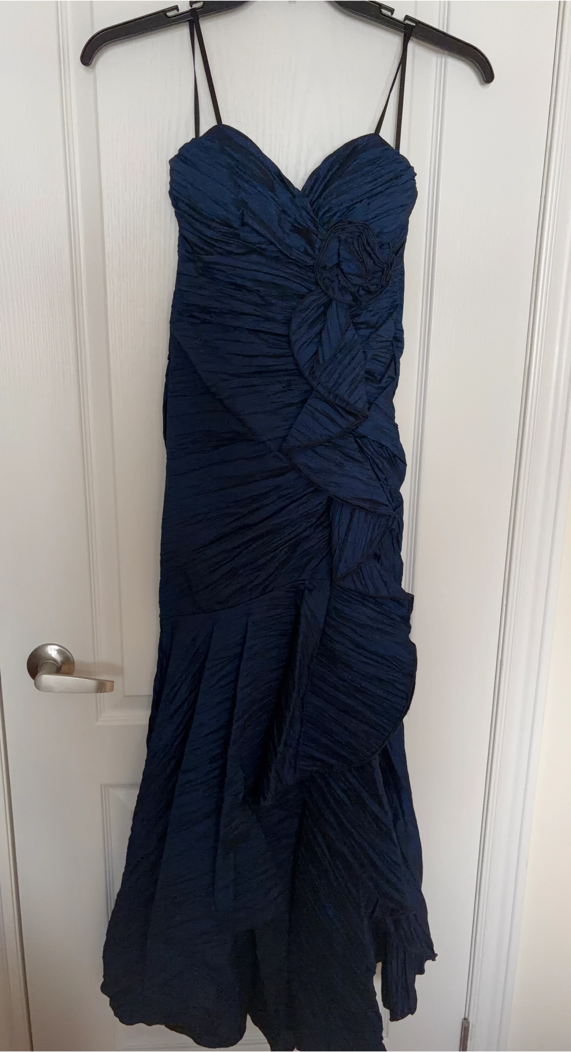Strapless Ruched Navy Blue Evening Dress