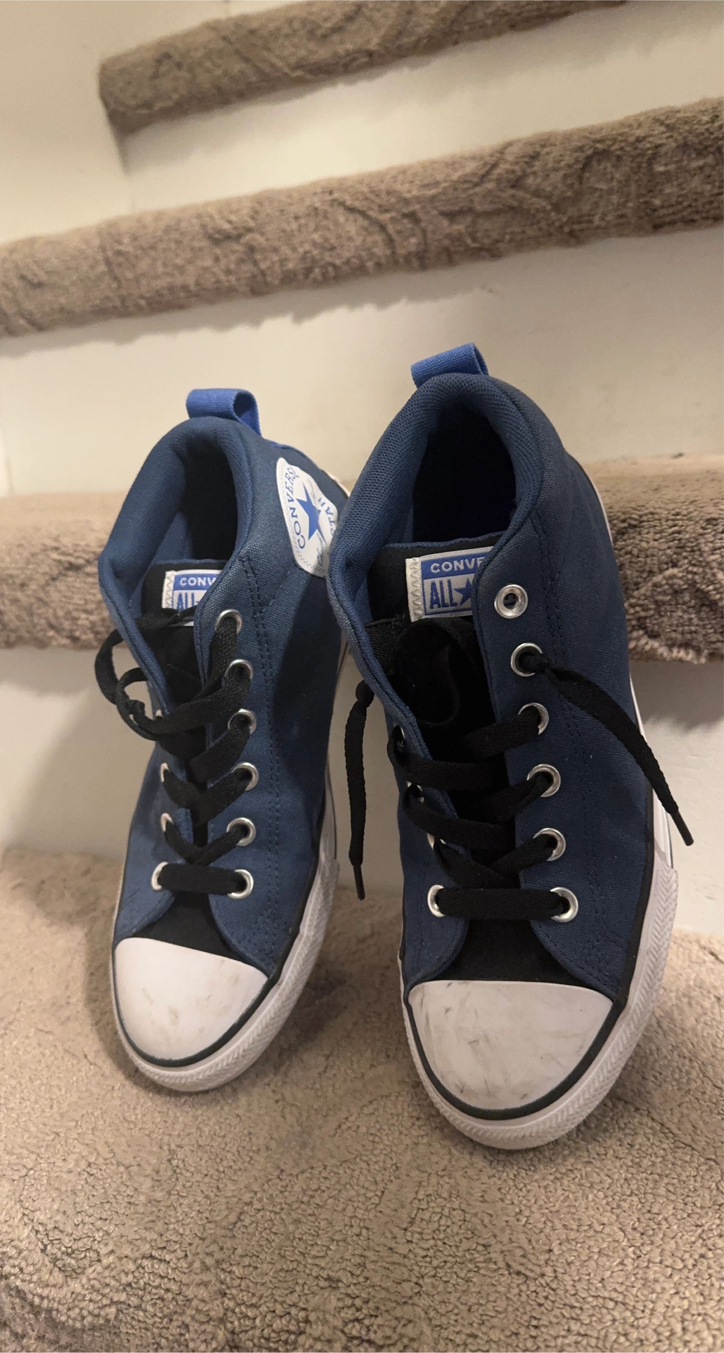 Converse All Star Junior Mid Top Sneakers Blue Size 5