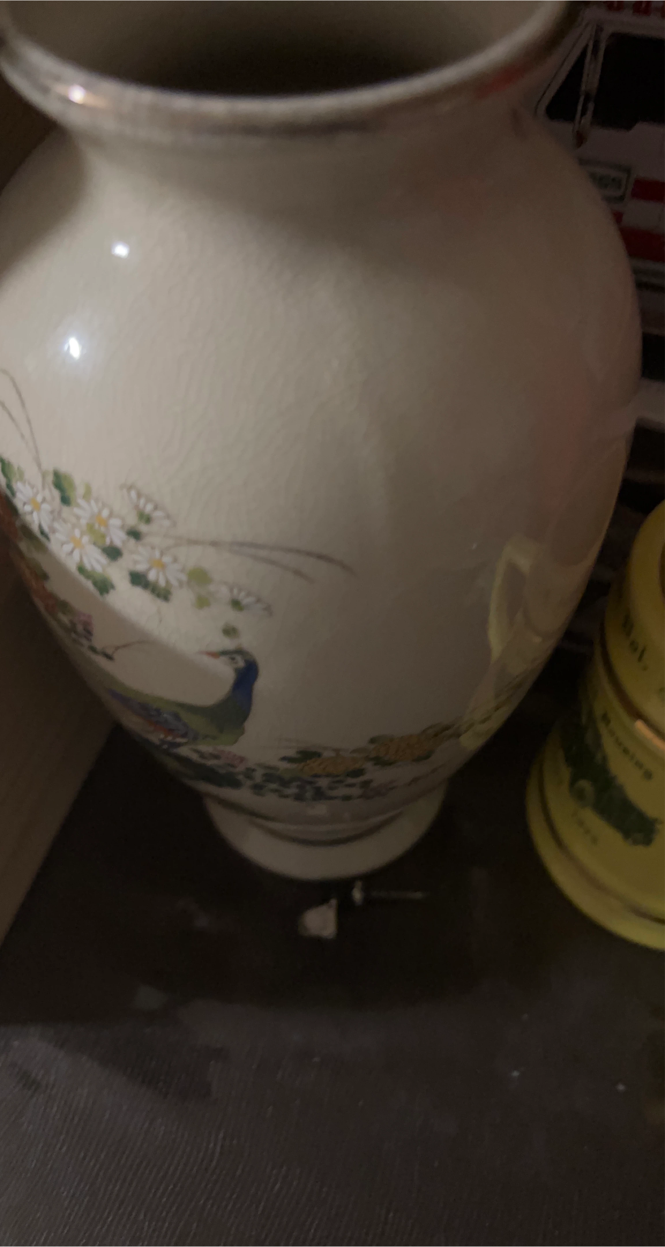 Vintage Porcelain Vase with Peacock and Floral Design