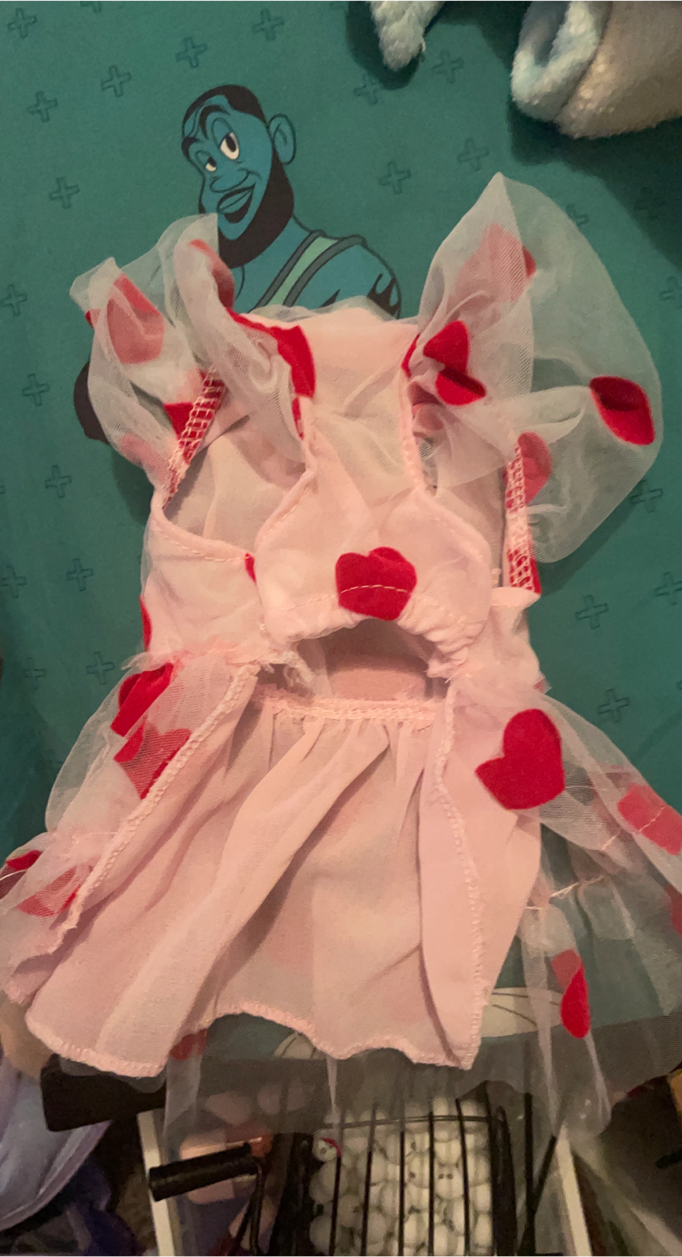 Pink dog dress with red hearts
